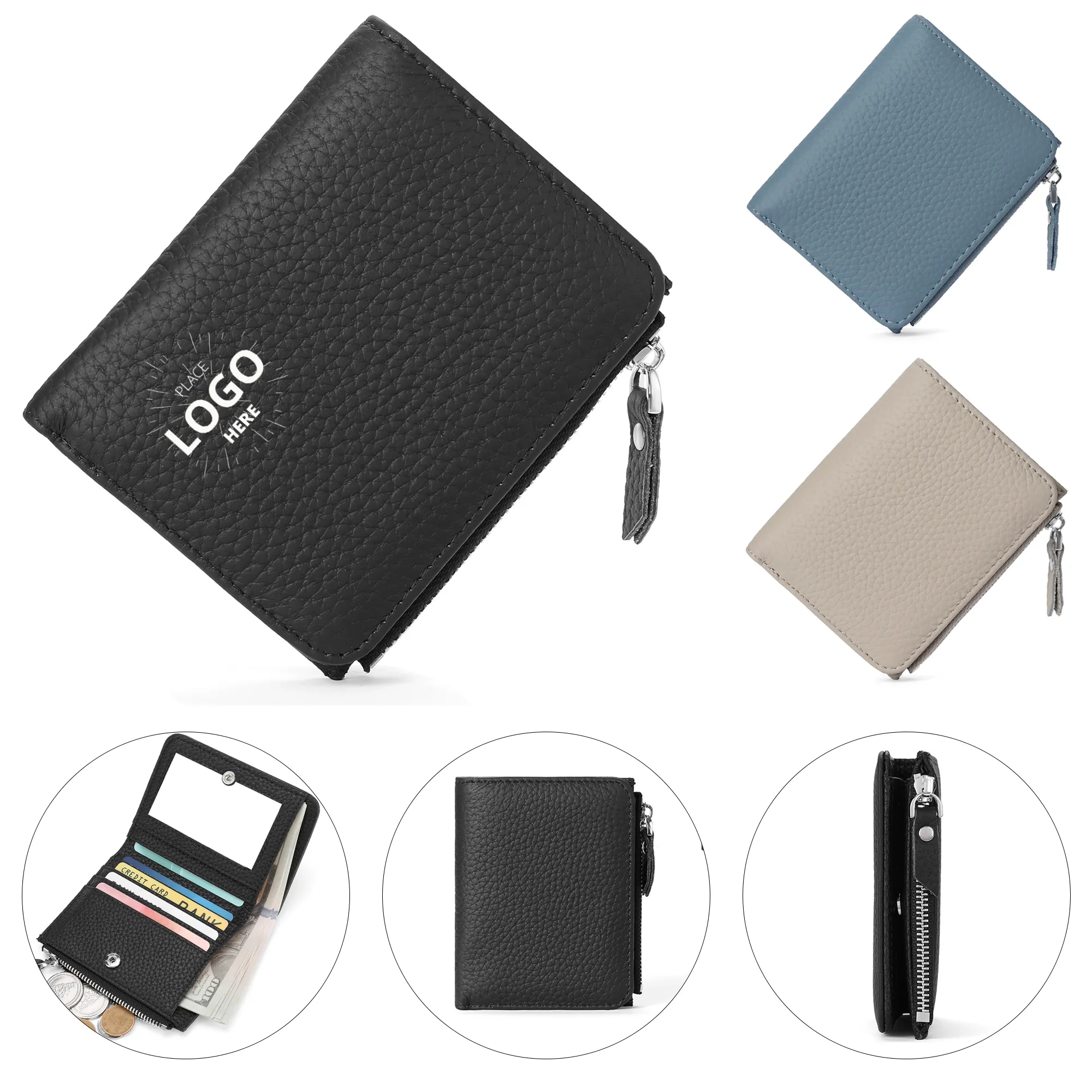 Cowhide Zipper Coin Wallet 3