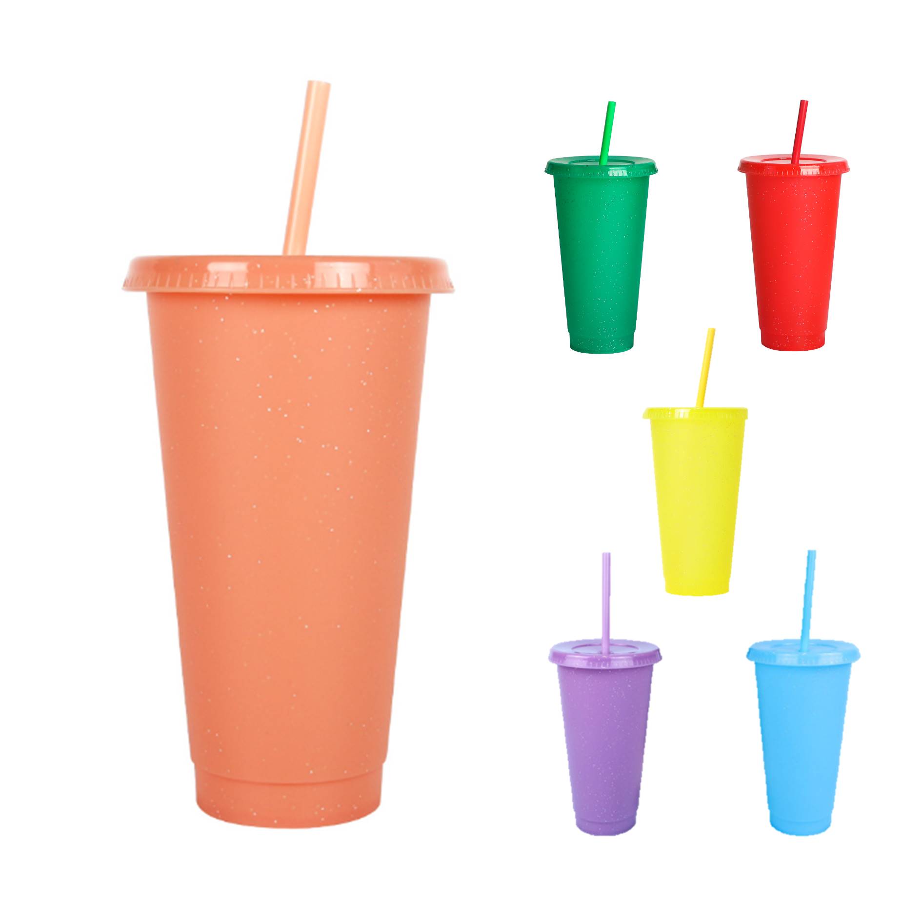 24 Oz. Glitter Color Changing Plastic Straw Tumbler 2