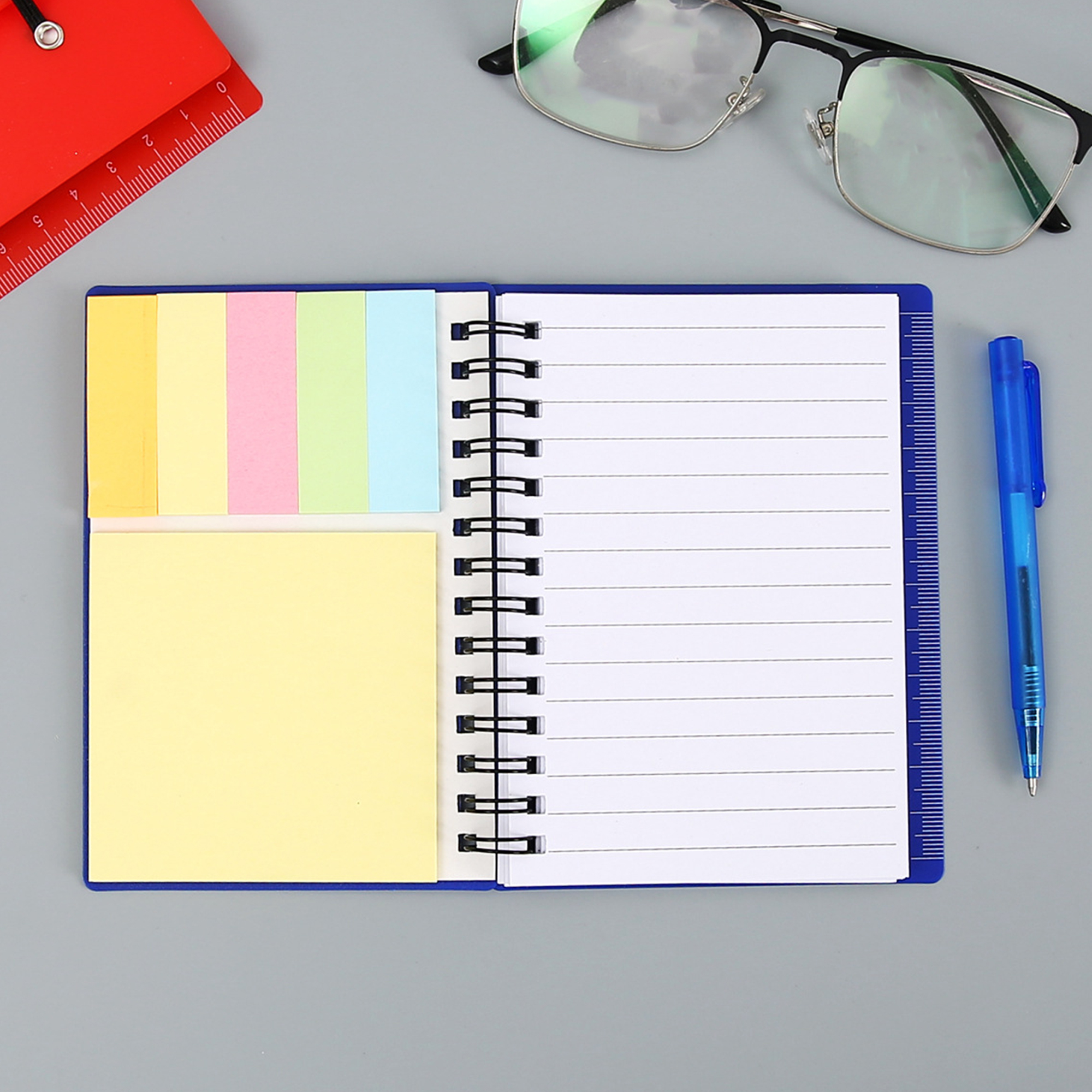 Ruler Cover Spiral Notebook With Pen And Sticky Notes 4