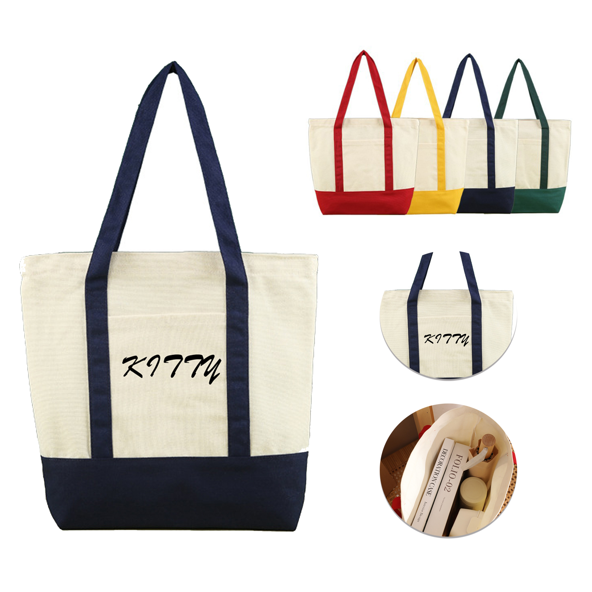 Colorful patchwork canvas tote bag
