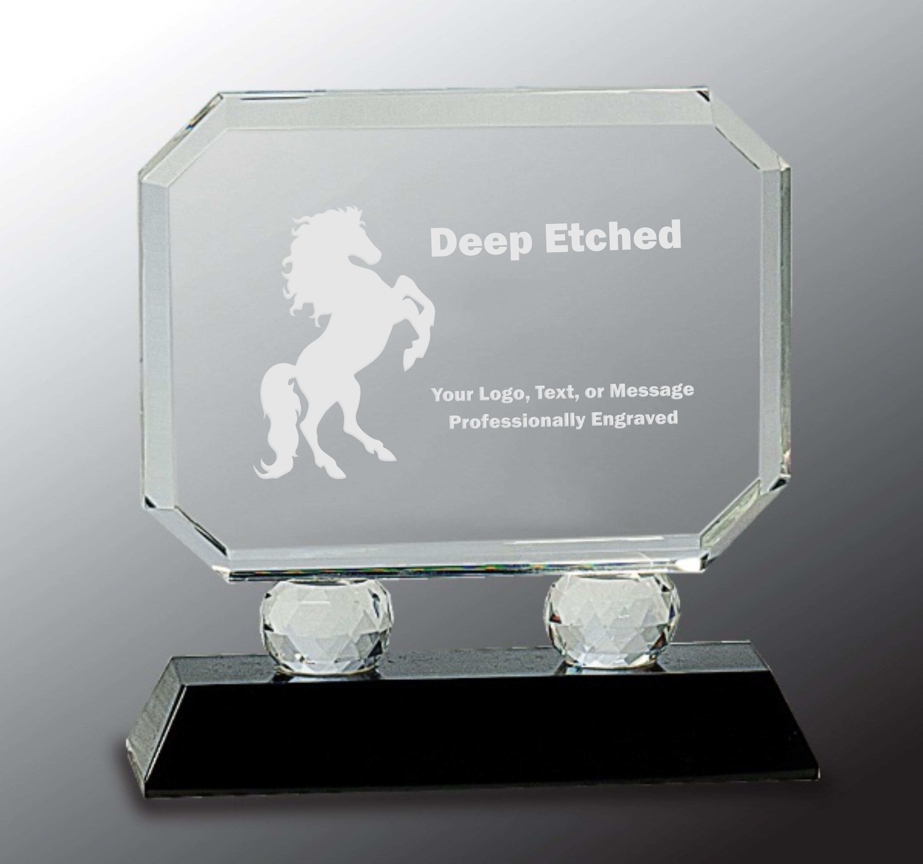 6" Rectangle Crystal on Black Pedestal Base Crystal Award