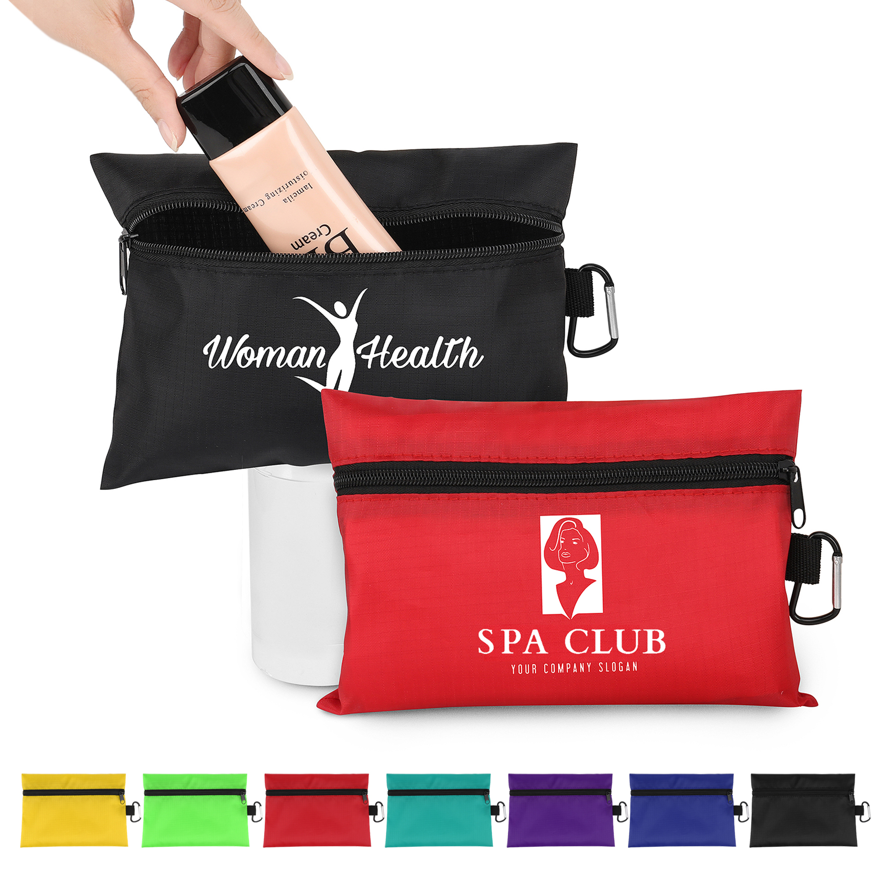 8.5" x 6" Ripstop Utility Zipper Pouch With Carabiner 13