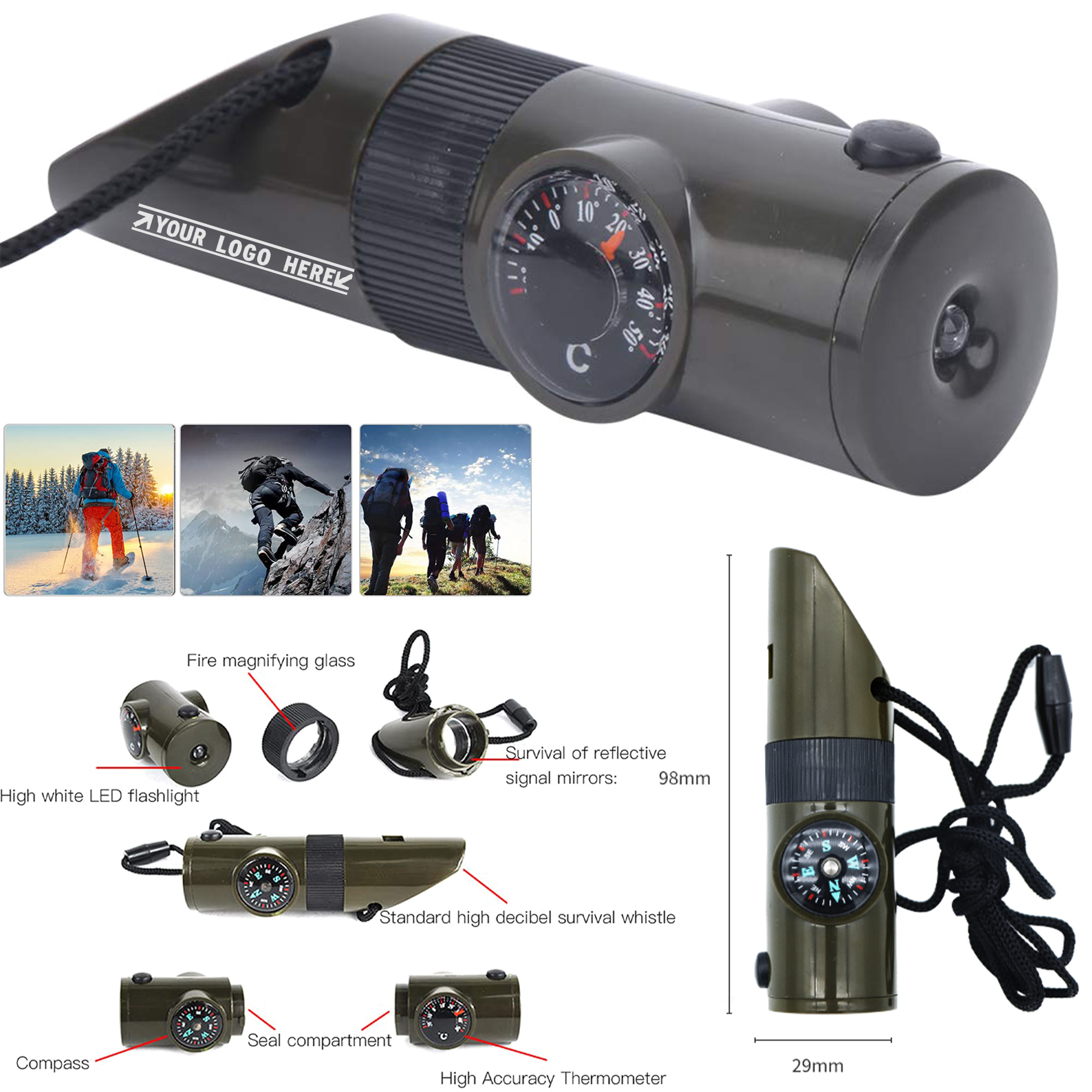 Outdoor Survival Whistle Mini Compass 2