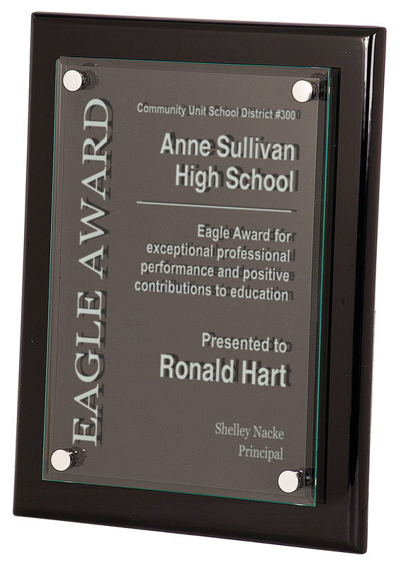 Piano Finish Floating Glass Plaque. Will Hang Or Stand 2