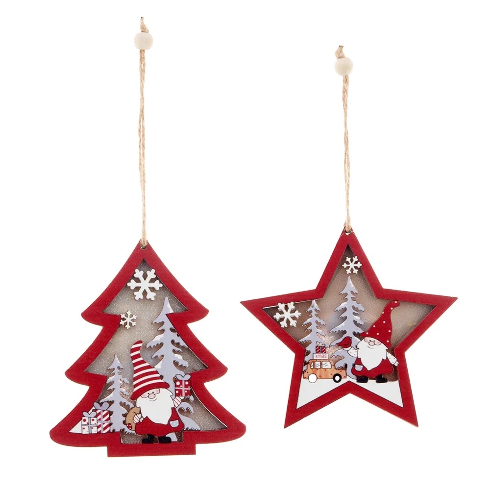 Christmas Wood Cutouts Pendants with LED Lights 5