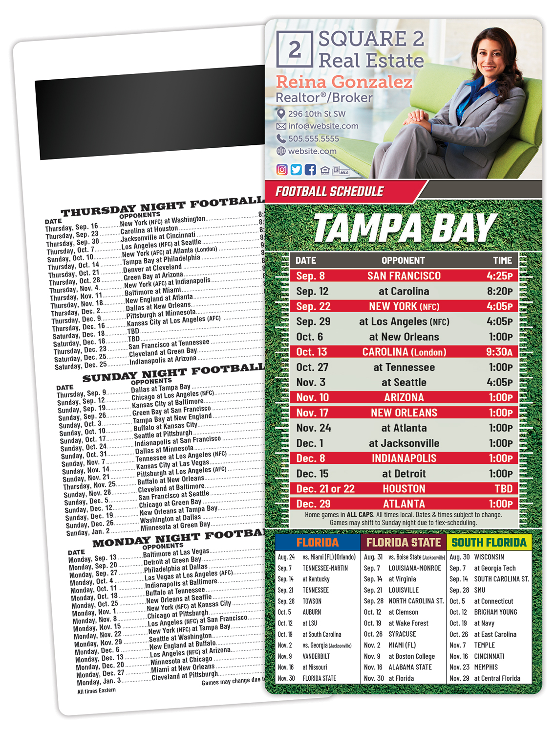 Football Schedule Laminated Card/Postcard with Magnet Strip 3.5x8.5 - 14 pt. 1