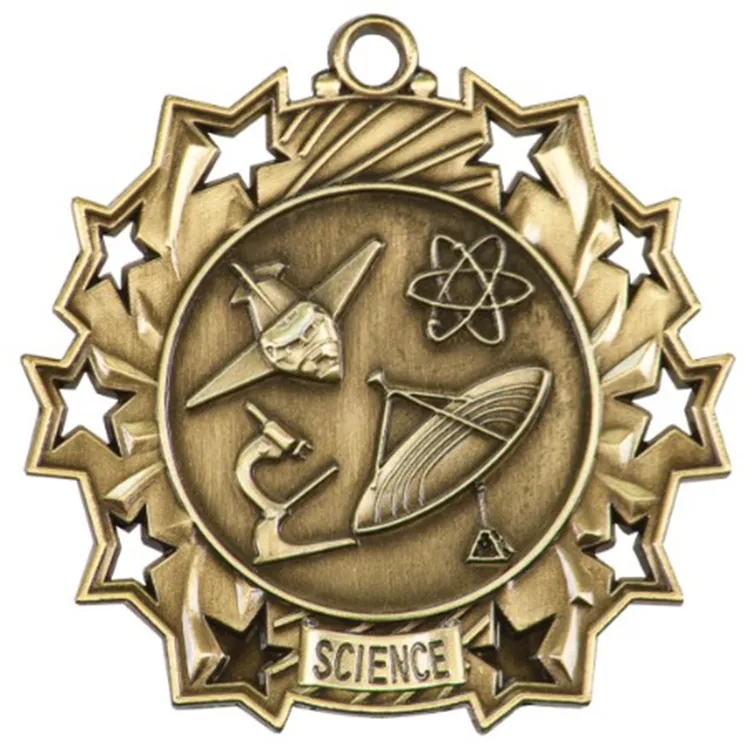 2 1/4" Ten Star Antique Finish Medal-Science 2