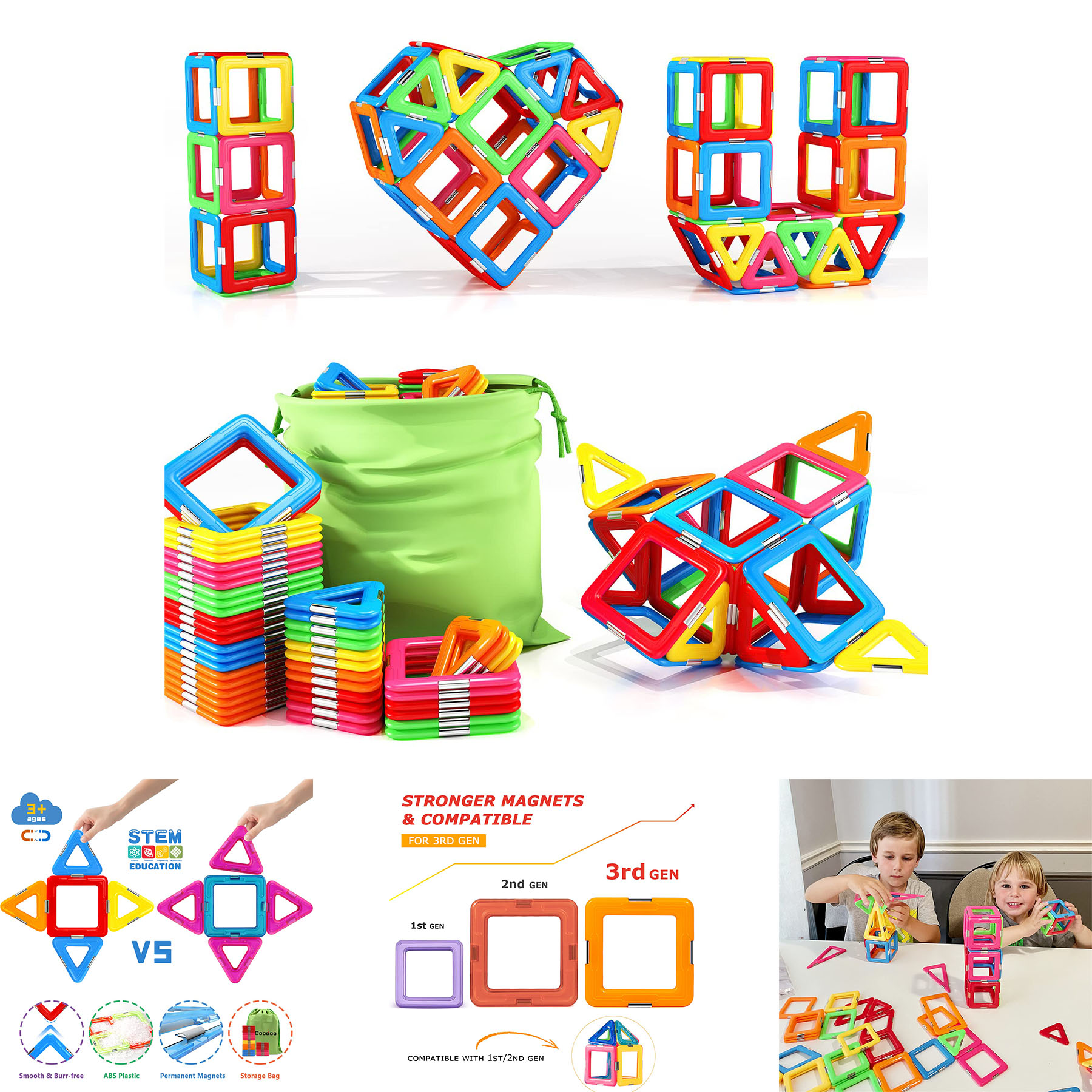 Upgraded Magnetic Blocks Tough Tiles STEM Toys
