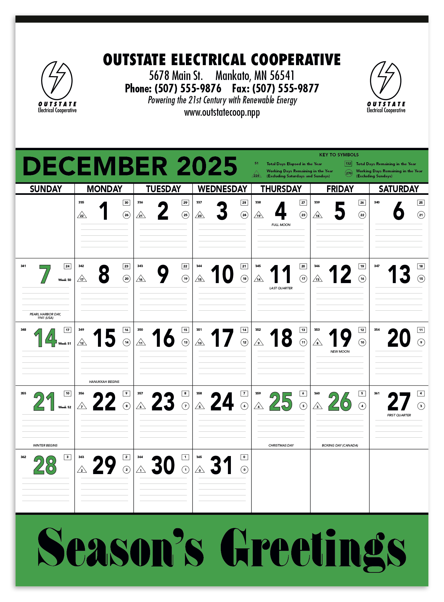 Triumph® Calendars Green & Black Contractor Memo Calendar 3