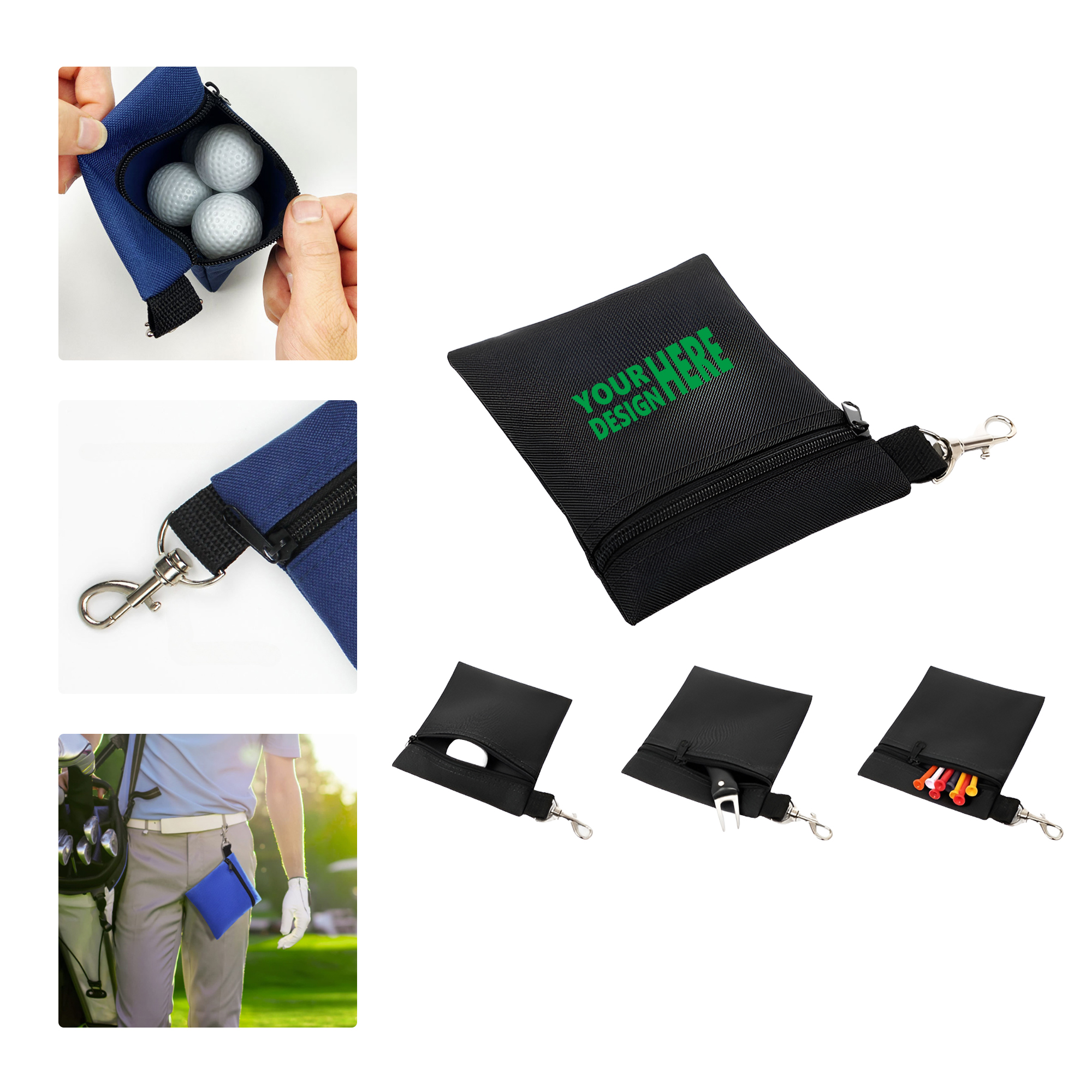 MOQ 50 Portable Golf Nylon Ball Bag with Waist Clip 1
