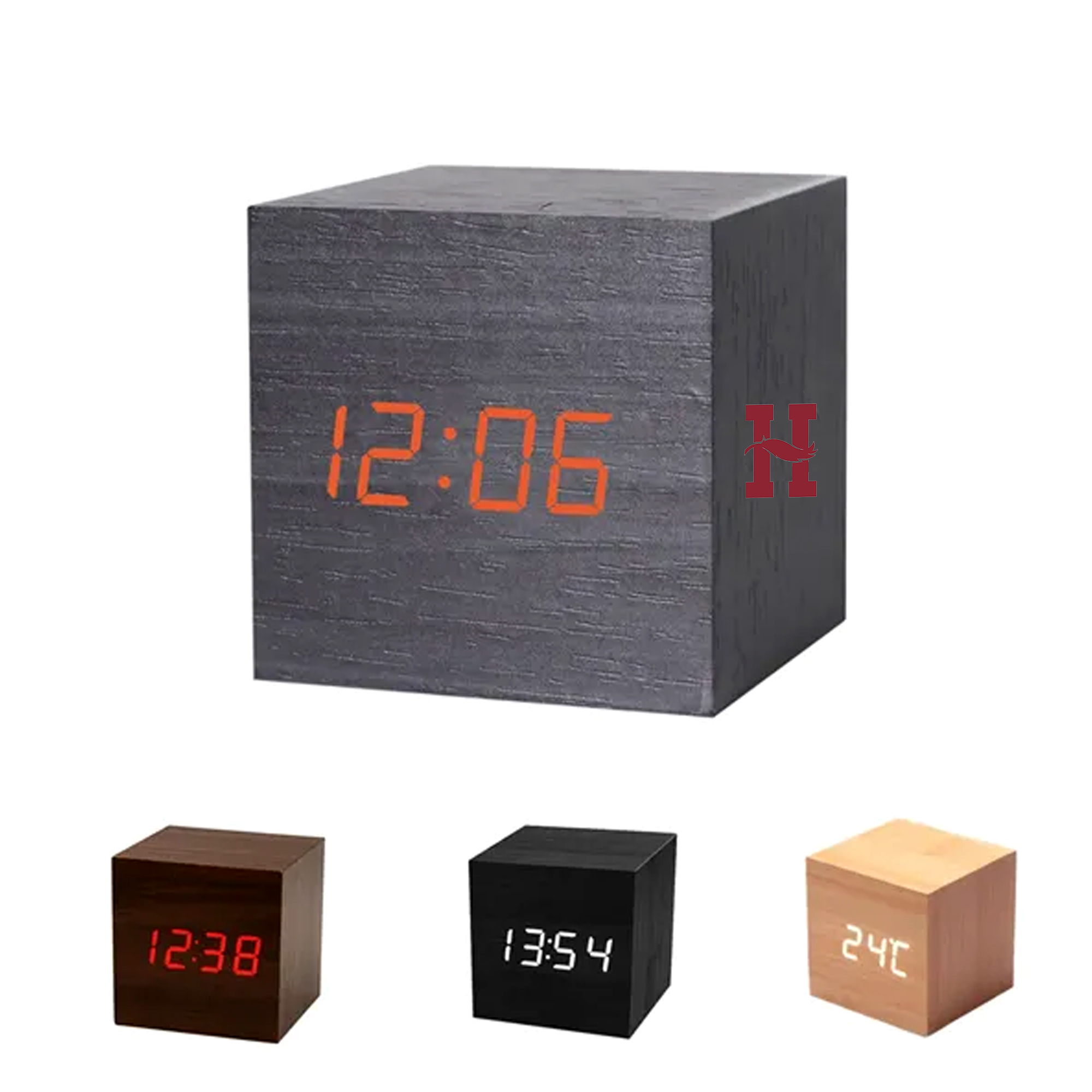 Eco Bamboo LED Cube Clock with Alarm Function 2
