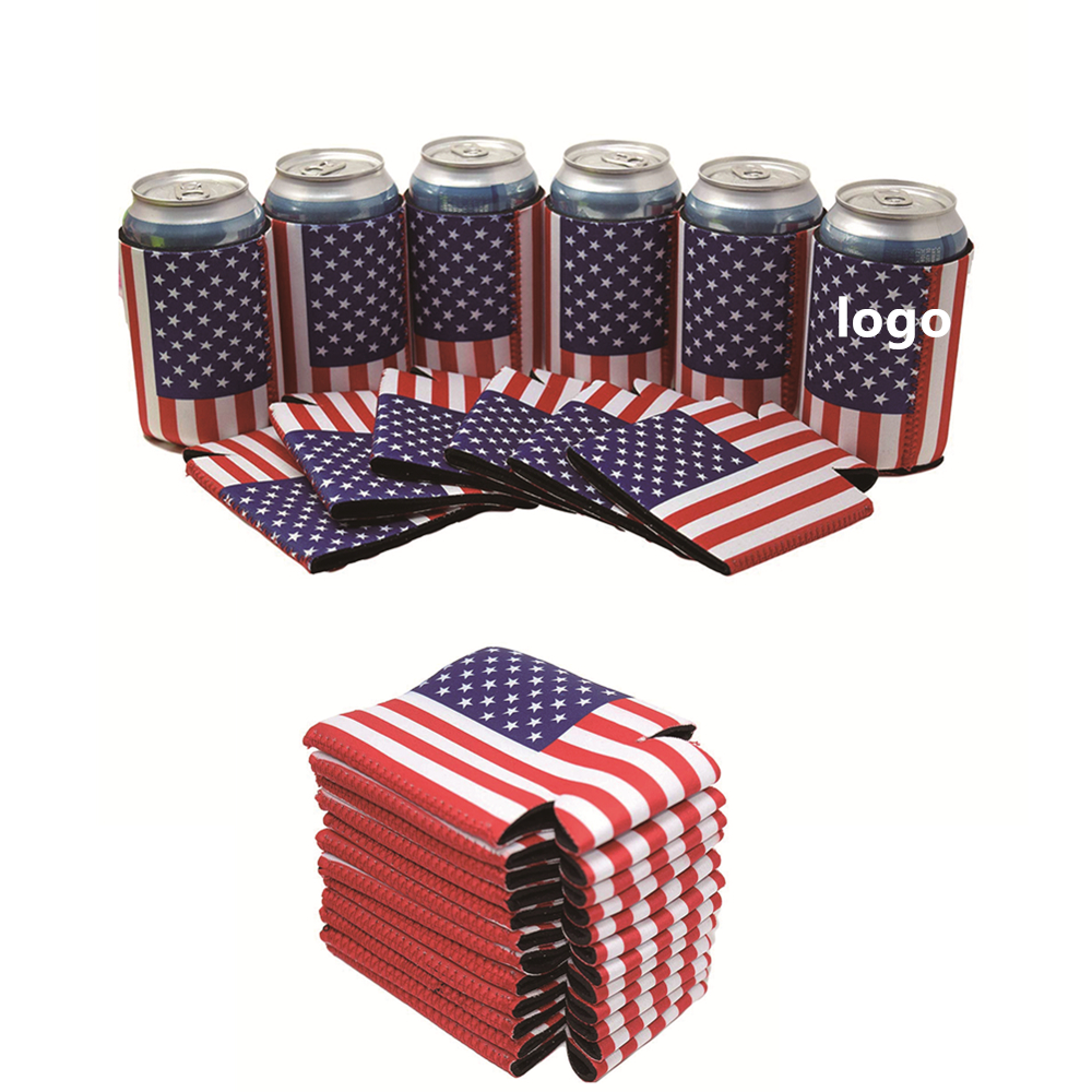 Neoprene American Flag Can Coolie, custom koozie with logo imprint 3