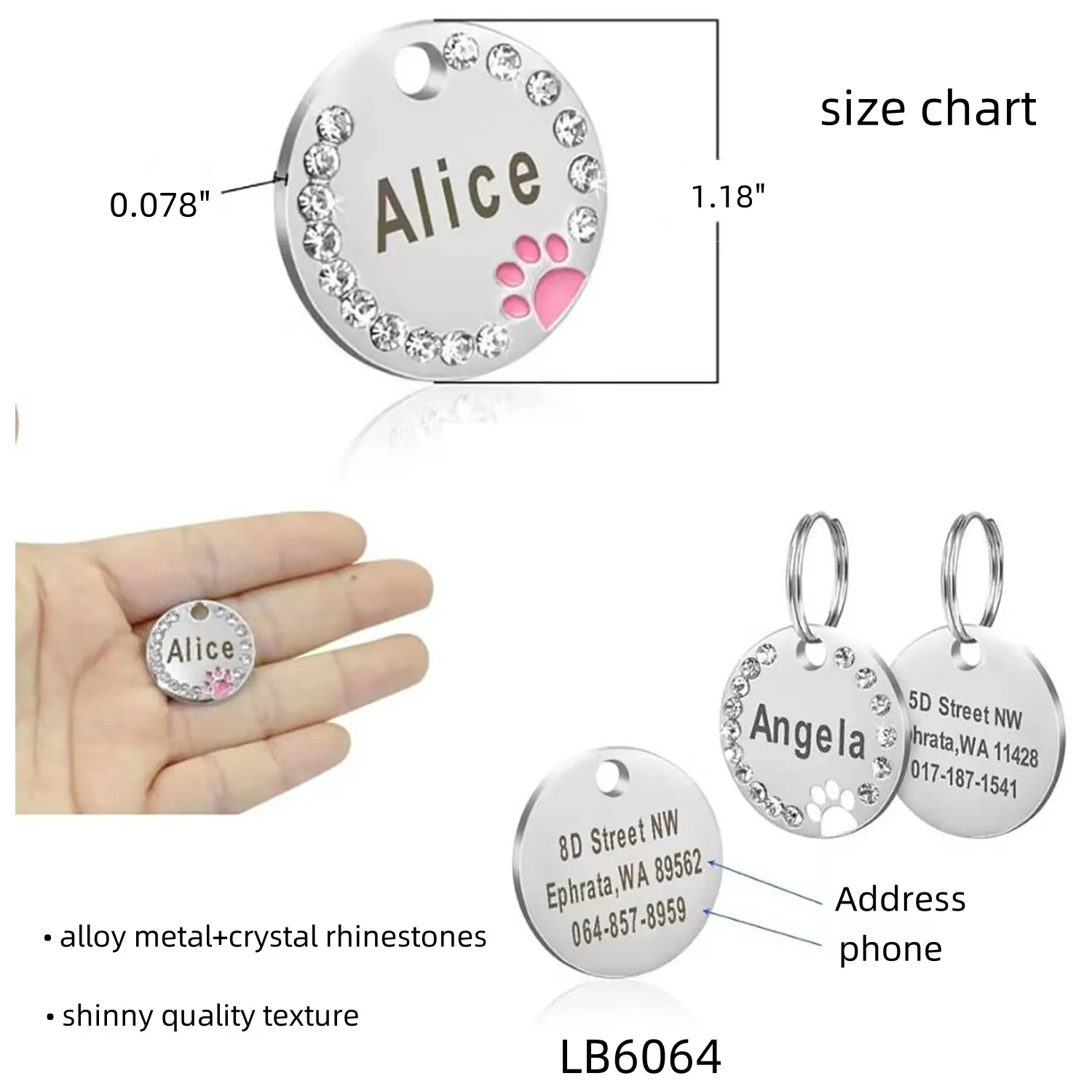 Custom Dog Tag Collars ID with Rhinestone Cat 3