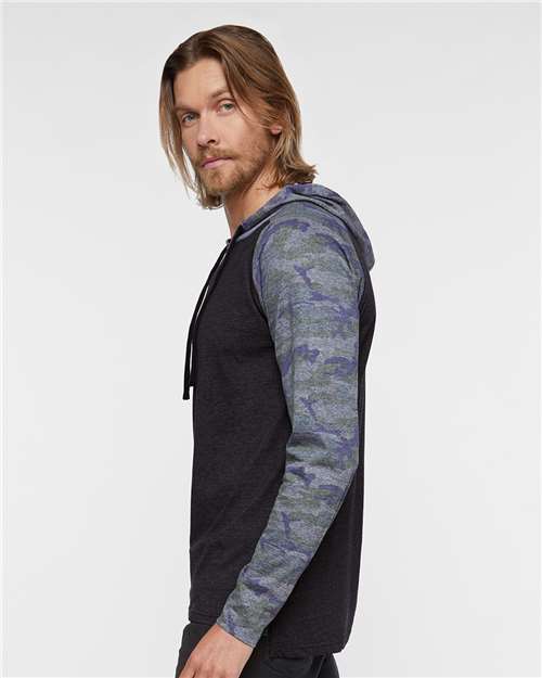 Unisex Fine Jersey Hooded Long Sleeve Raglan Tee - 6917 7