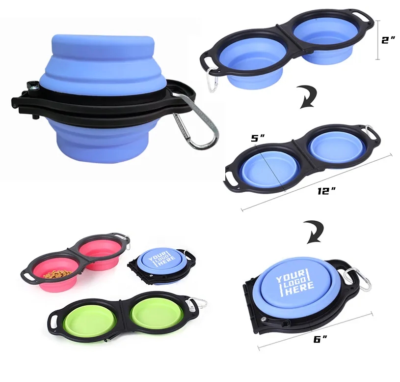 Double Collapsible Silicone Pet Bowl Carabiner MOQ50pcs 2