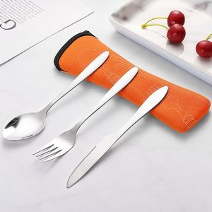 3 In 1 Flatware Stainless Steel Knife Fork Spoon Set With Pouch 15