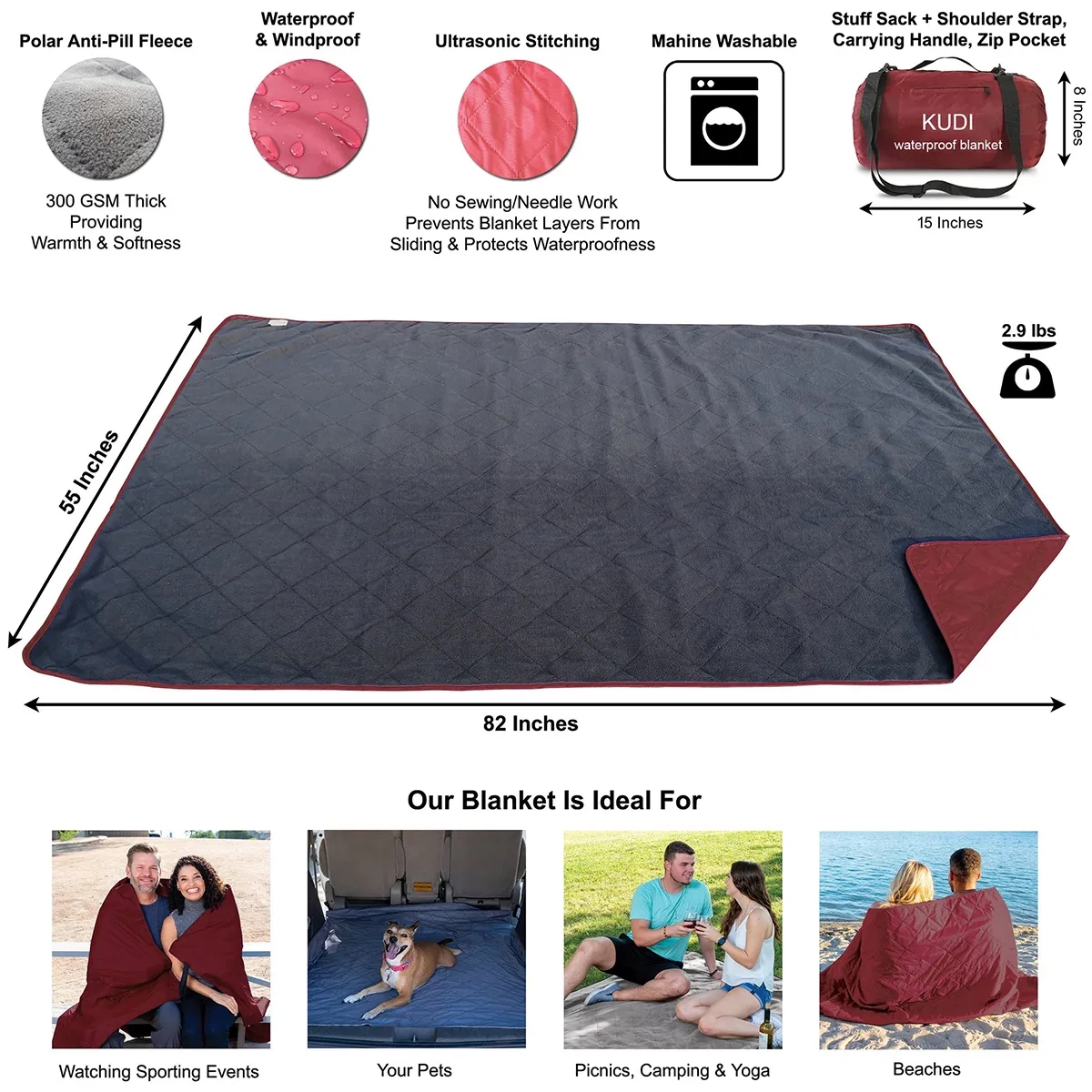 Outdoor Foldable Waterproof Camping Blanket with Storage Bag 7
