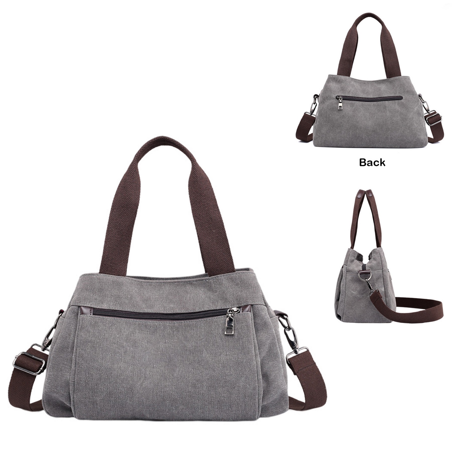 Zippered Canvas Tote Bag With Shoulder Strap 3