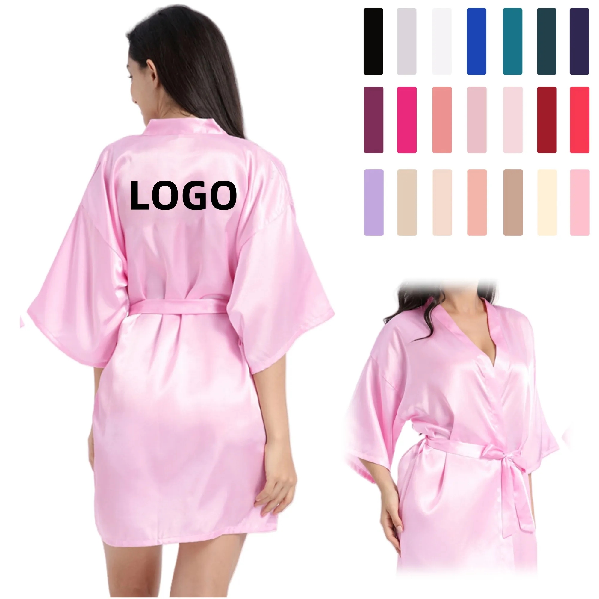 Women Satin Robe Kimono Nightwear Bathrobe For Wedding Party