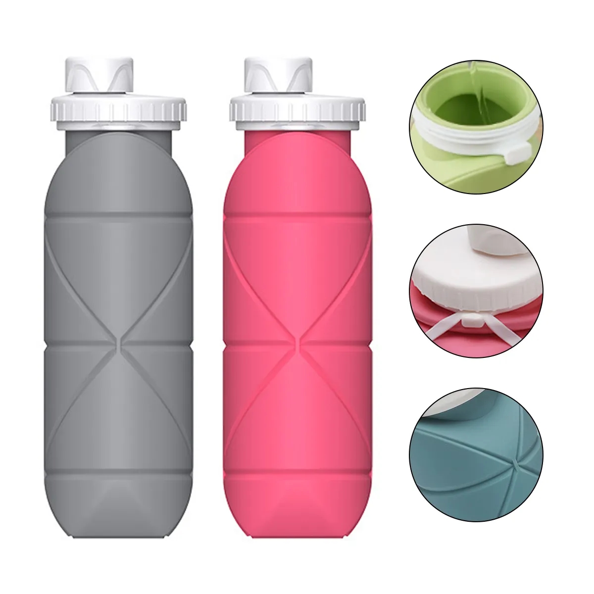 ollapsible Silicone Travel Water Bottle 20oz (600ml), Reuseable Leakproof BPA Free Foldable Bottle 6