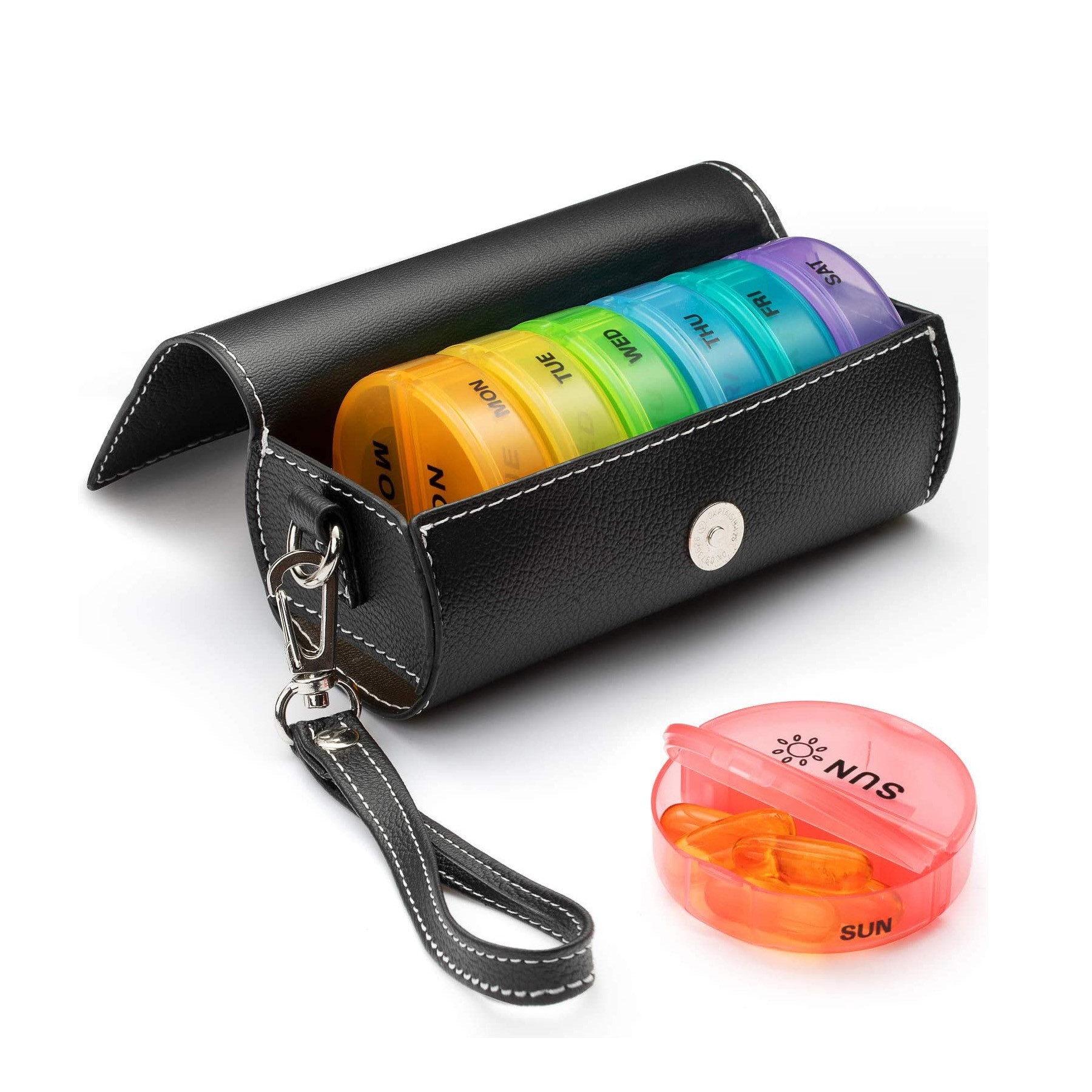 Weekly Pill Organizer 2 Times a Day with PU Leather 1