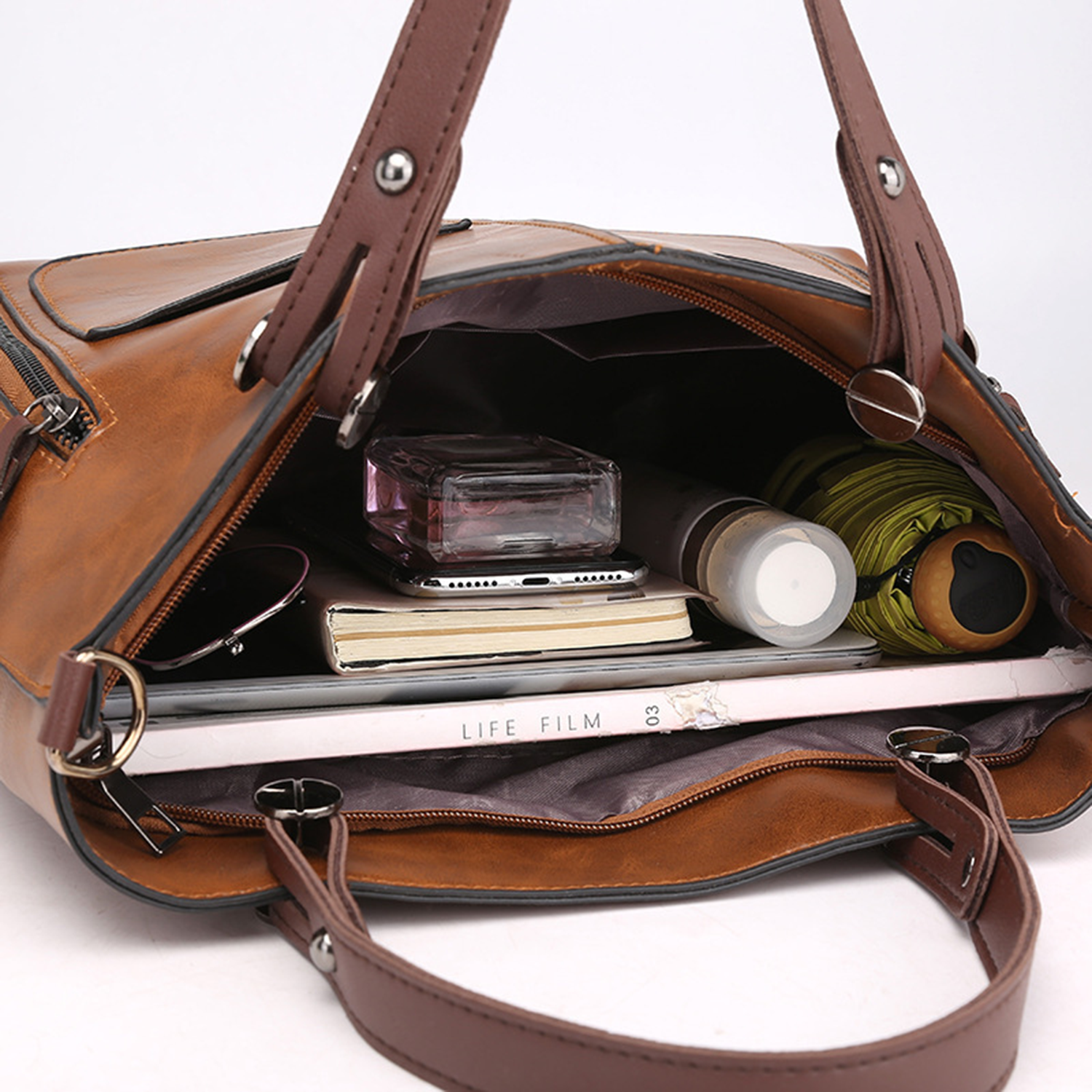 Large Capacity Vintage PU Leather Tote Bag, custom tote bag with logo imprint 5