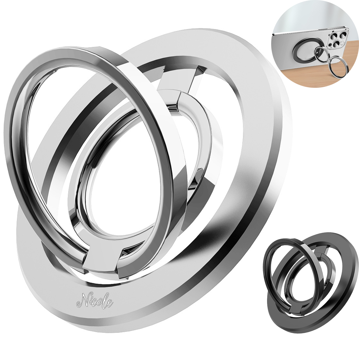Zinc Alloy Dual Ring Adjustable Kickstand Phone Holder 2