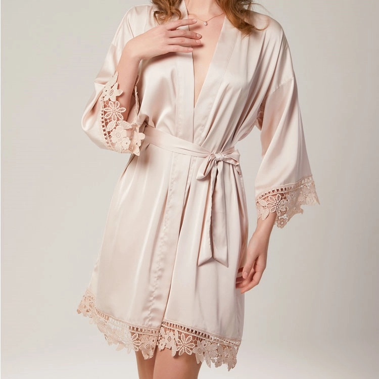 Women's Satin Robe Lace Silk Kimono 7