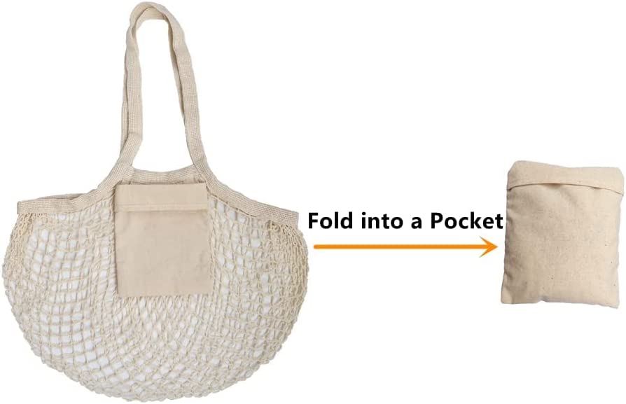 Vegetable Kitchen Cotton Net Bag w/Long Handle String & Pocket 14