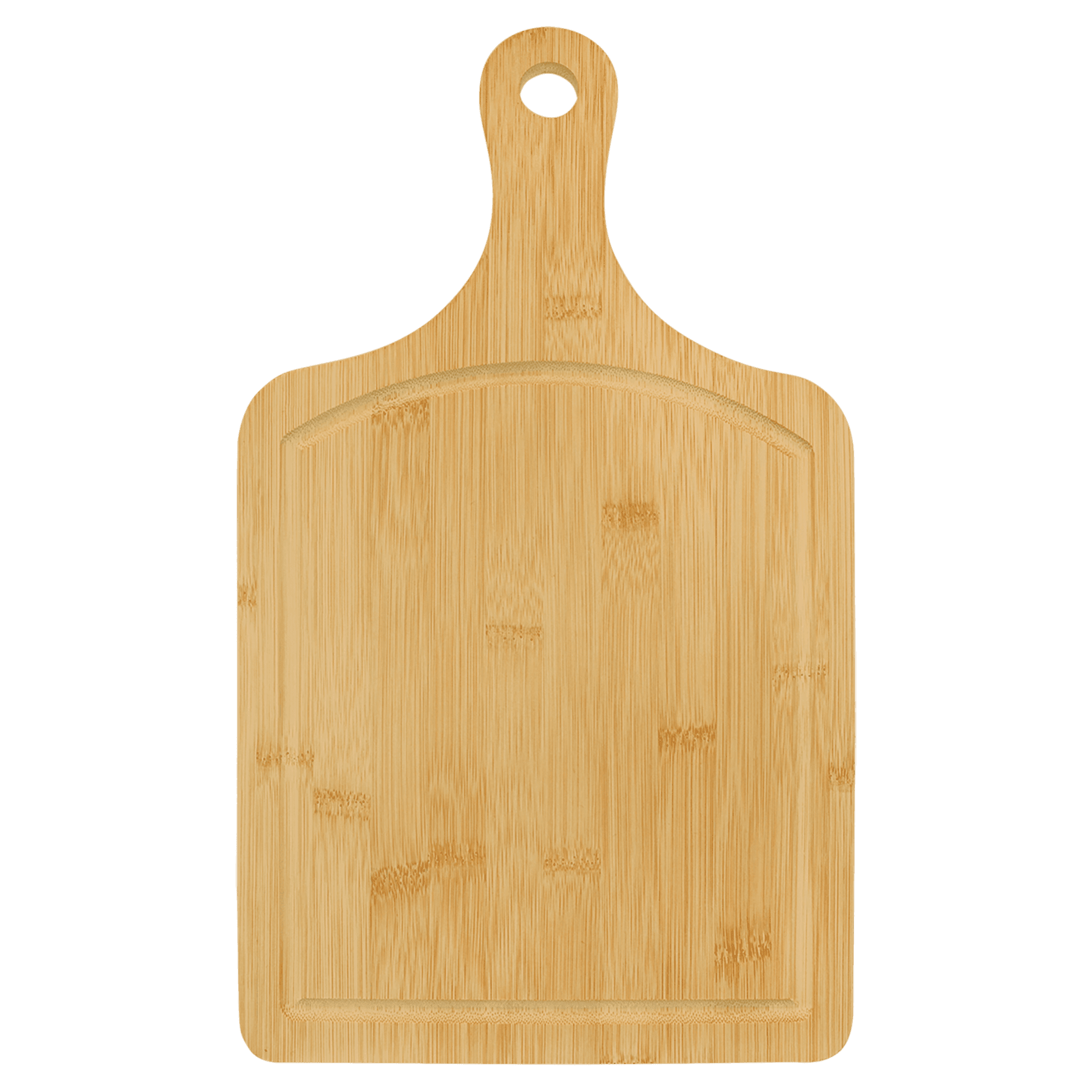 15 1/2" x 9" Bamboo Cutting Board Paddle Shape with Drip Ring 1