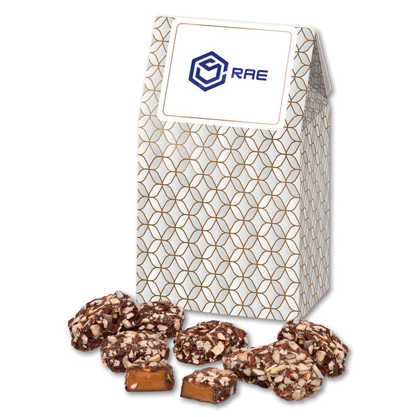 English Butter Toffee in Silver & Gold Geometric Gable Top Gift Box