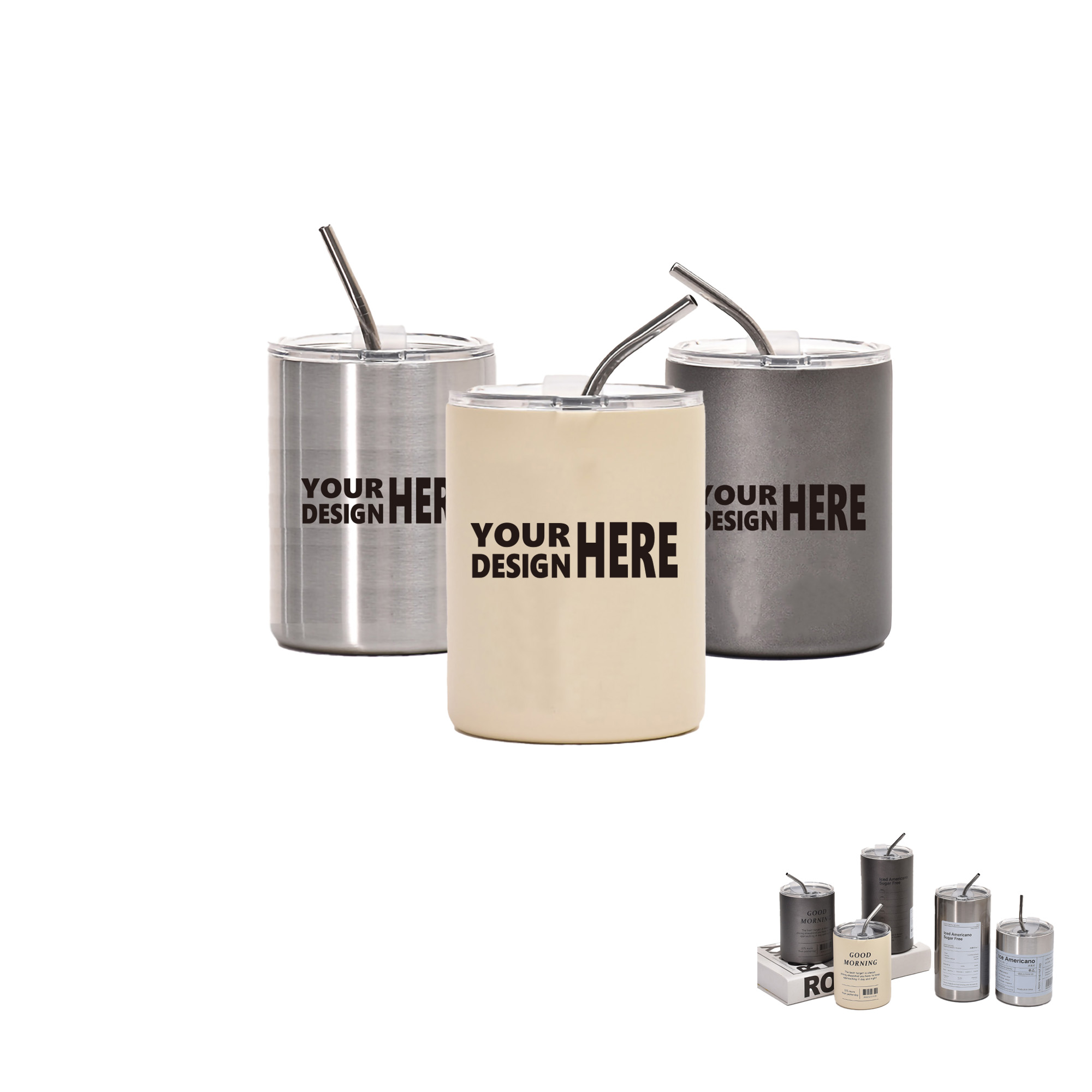 MOQ100 12oz Stainless Steel Coffee Cup With Straw Lid 5