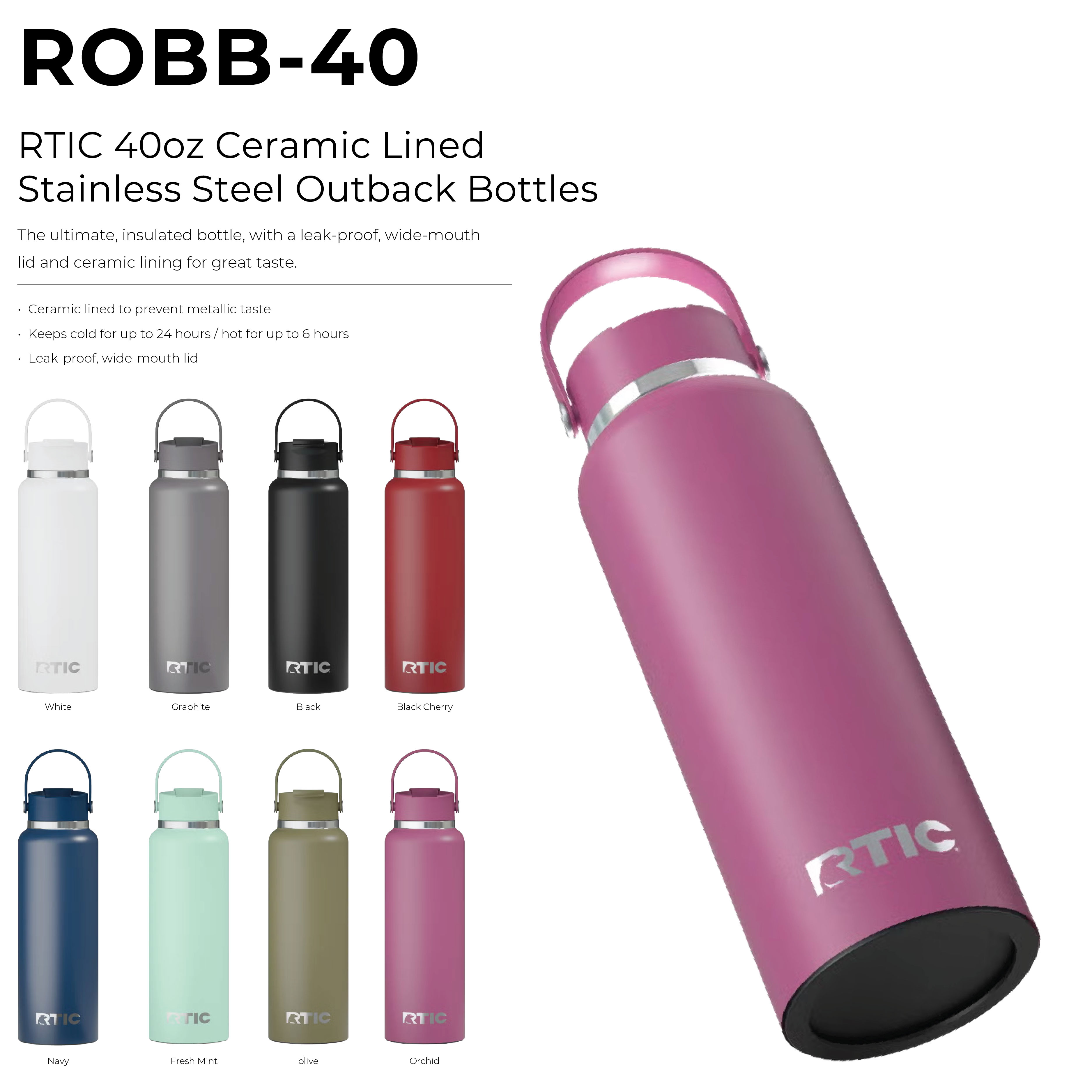 RTIC 40oz Ceramic Lined Stainless Steel Outback Bottles 7