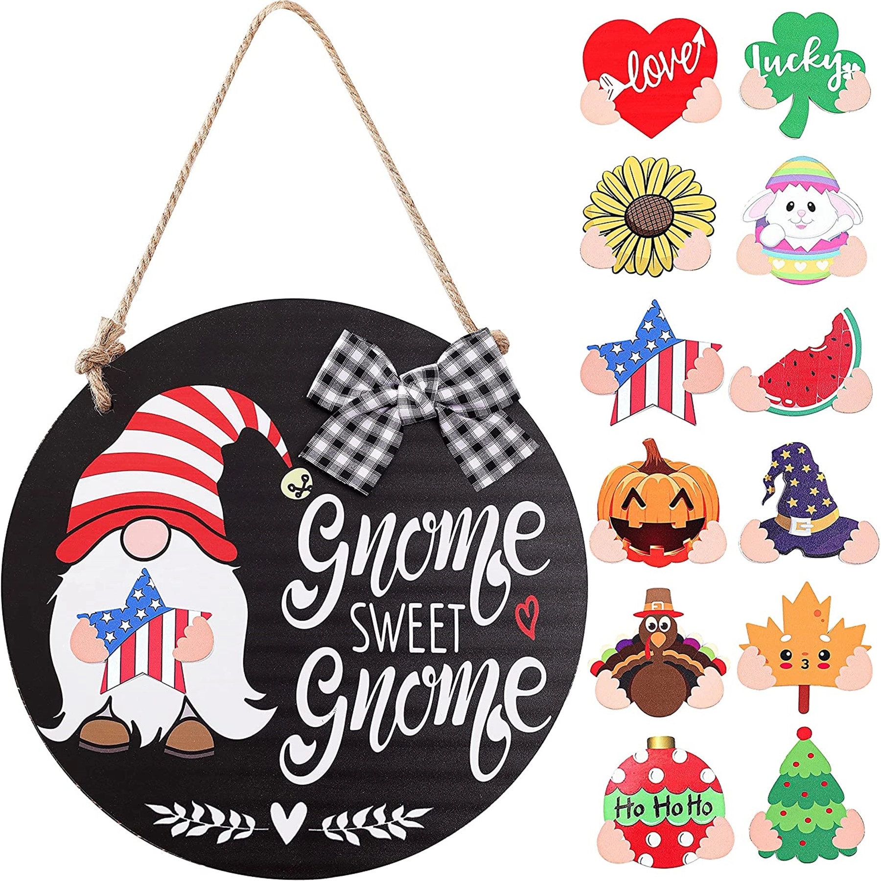 Interchangeable Seasonal Gnome Welcome Wreath Sign 2