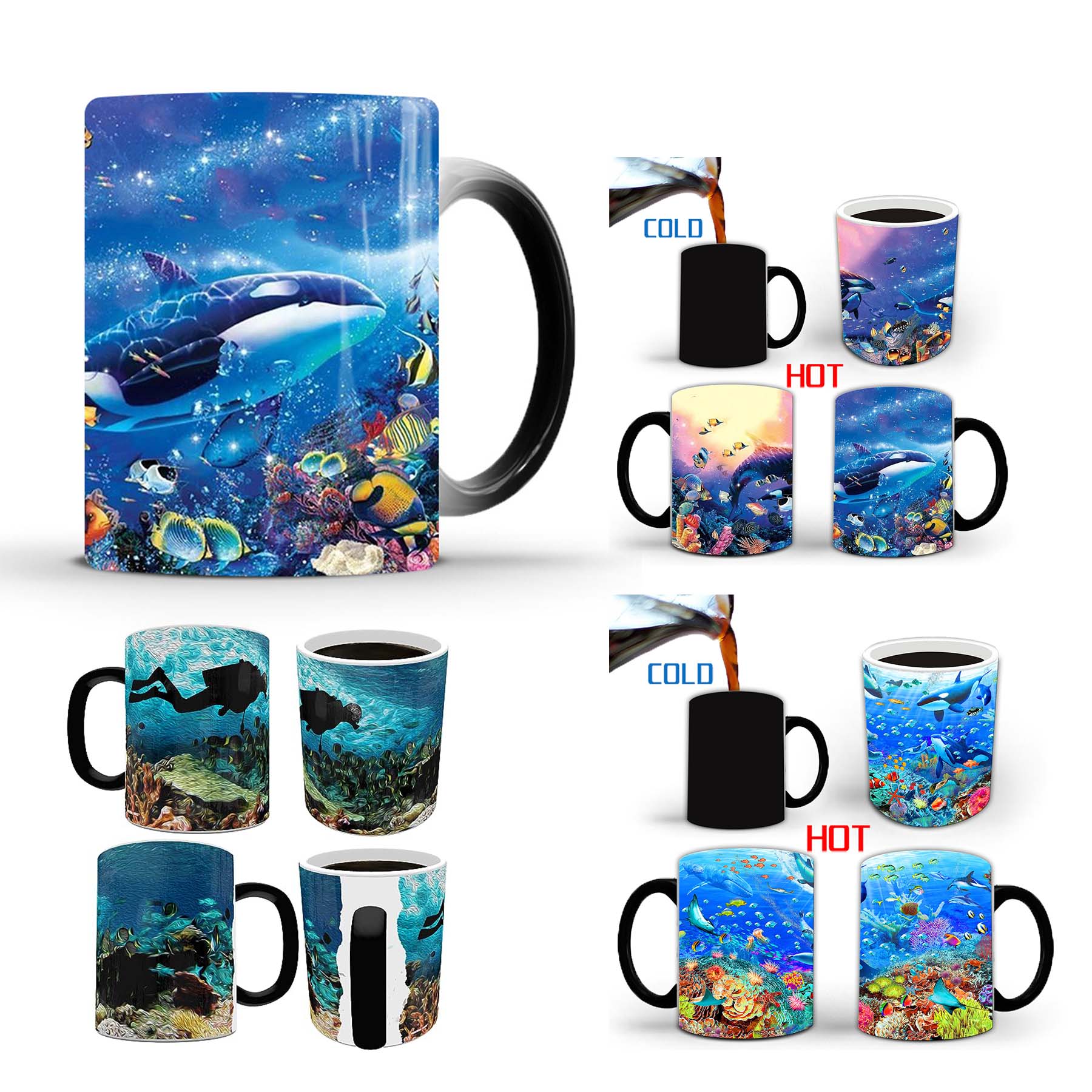 11 oz Color Changing Heat Sensitive Ocean Coral Reef Image Revealed Ceramic Mug 1