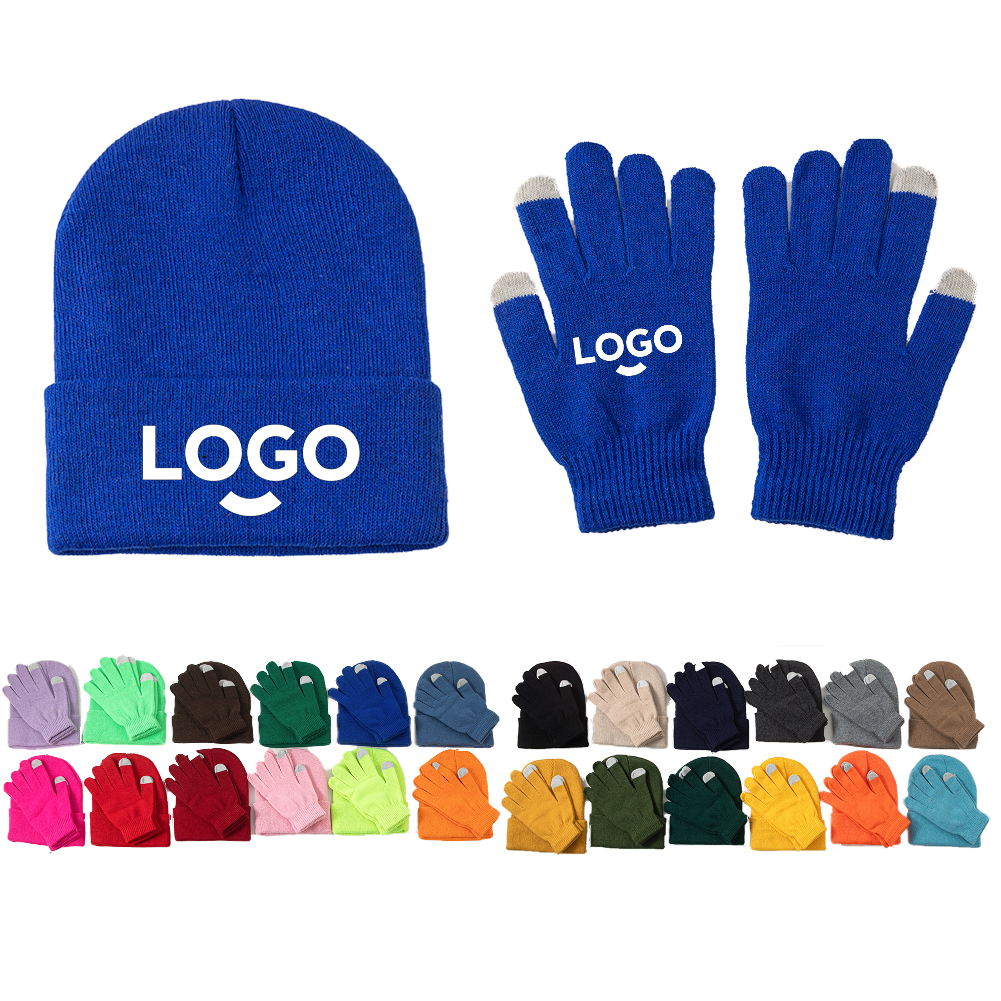 MOQ50 Solid Color Hat And Gloves Warm 2-Piece Set 4
