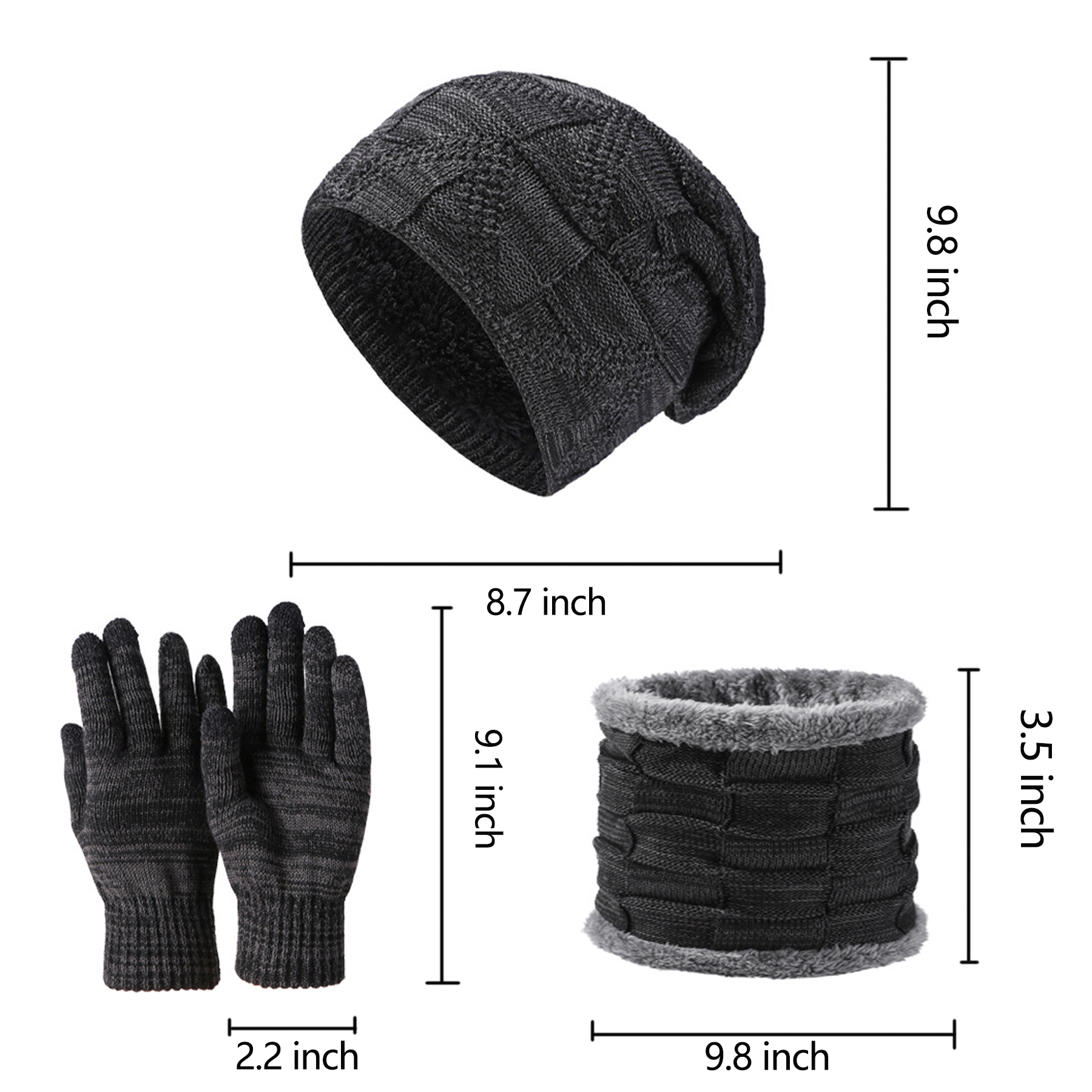 Winter Beanie Hat Scarf and Touch Screen Gloves Set 3