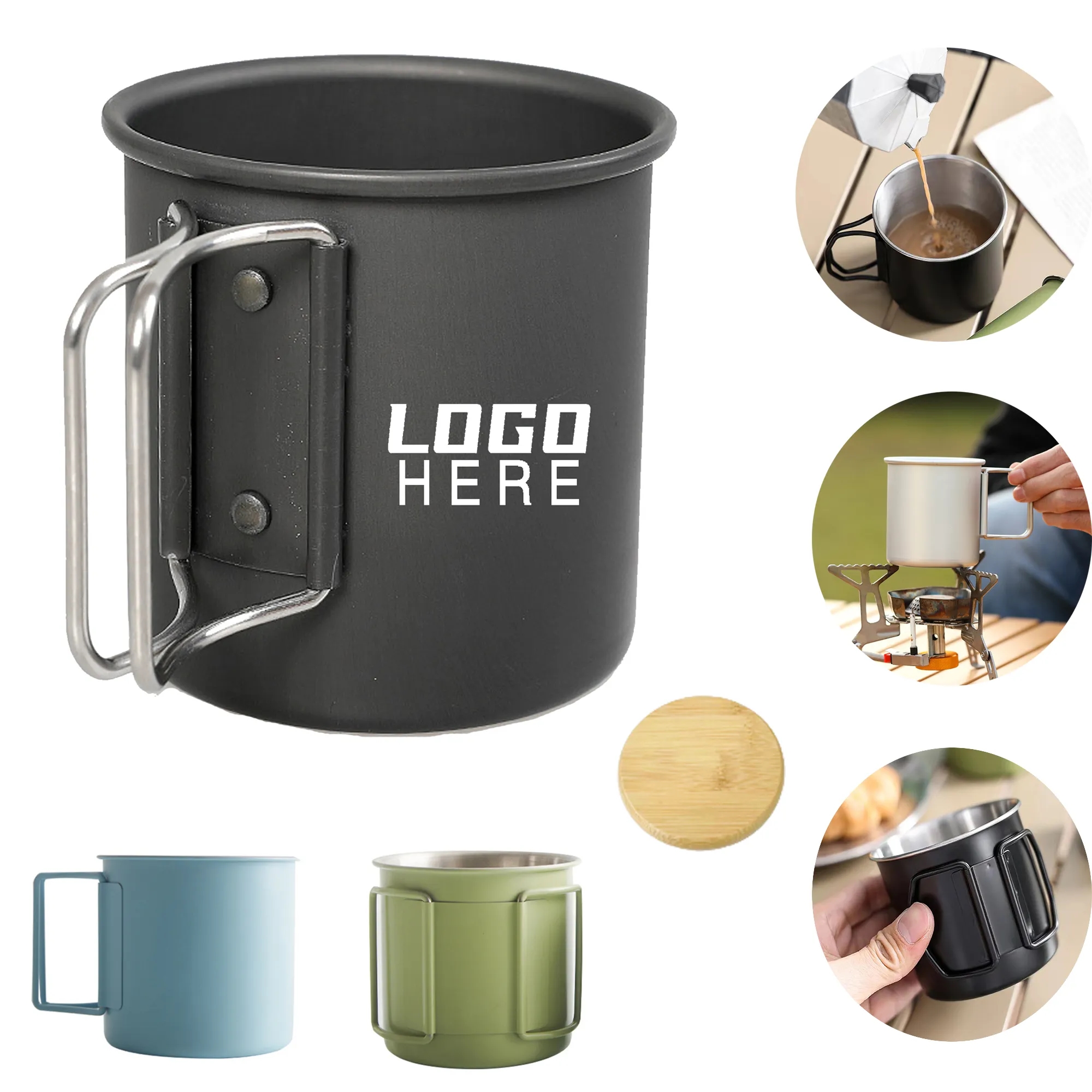 10oz Outdoor Cup Camping Mug With Folding Handle And Wooden 3