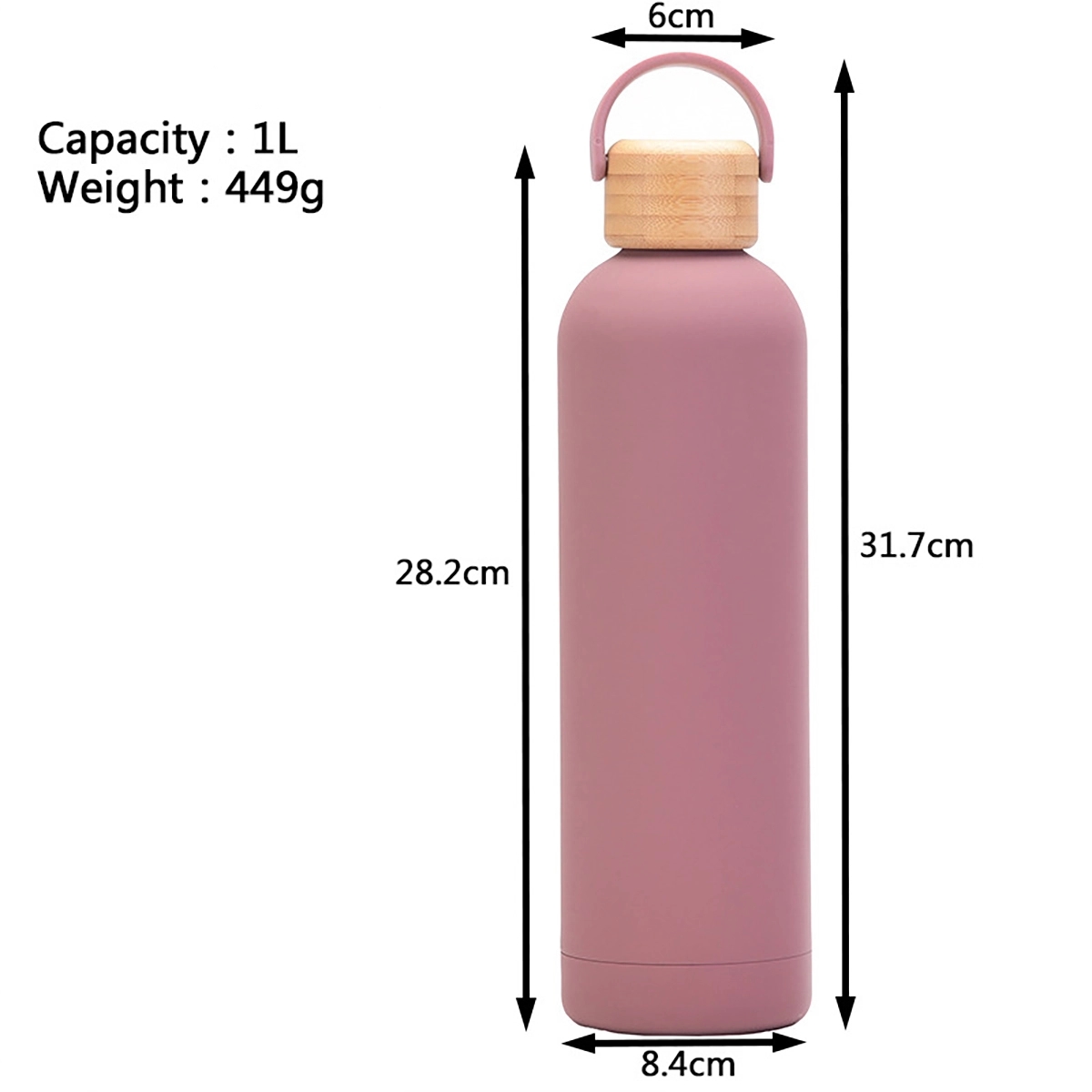 1L Insulated Water Bottle With Bamboo Lid 1