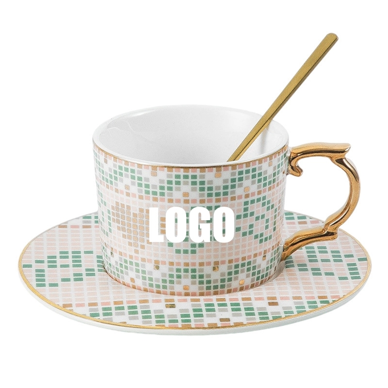 Custom 5 oz Ceramic Coffee Mug Saucer Set 3