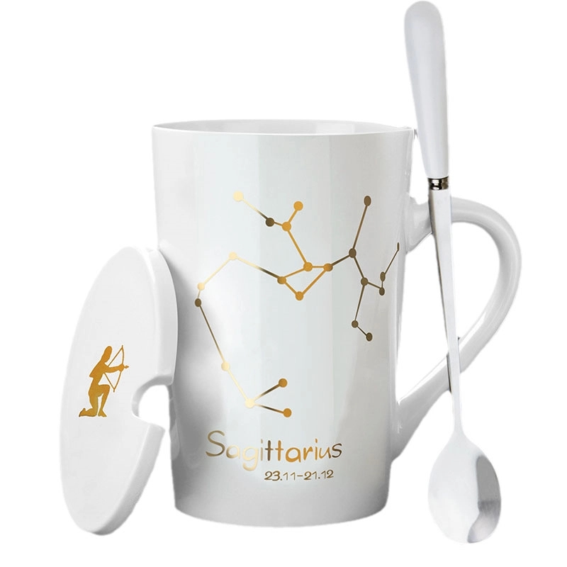 Custom 12 Constellation Ceramic Coffee Mug with lid spoon 8