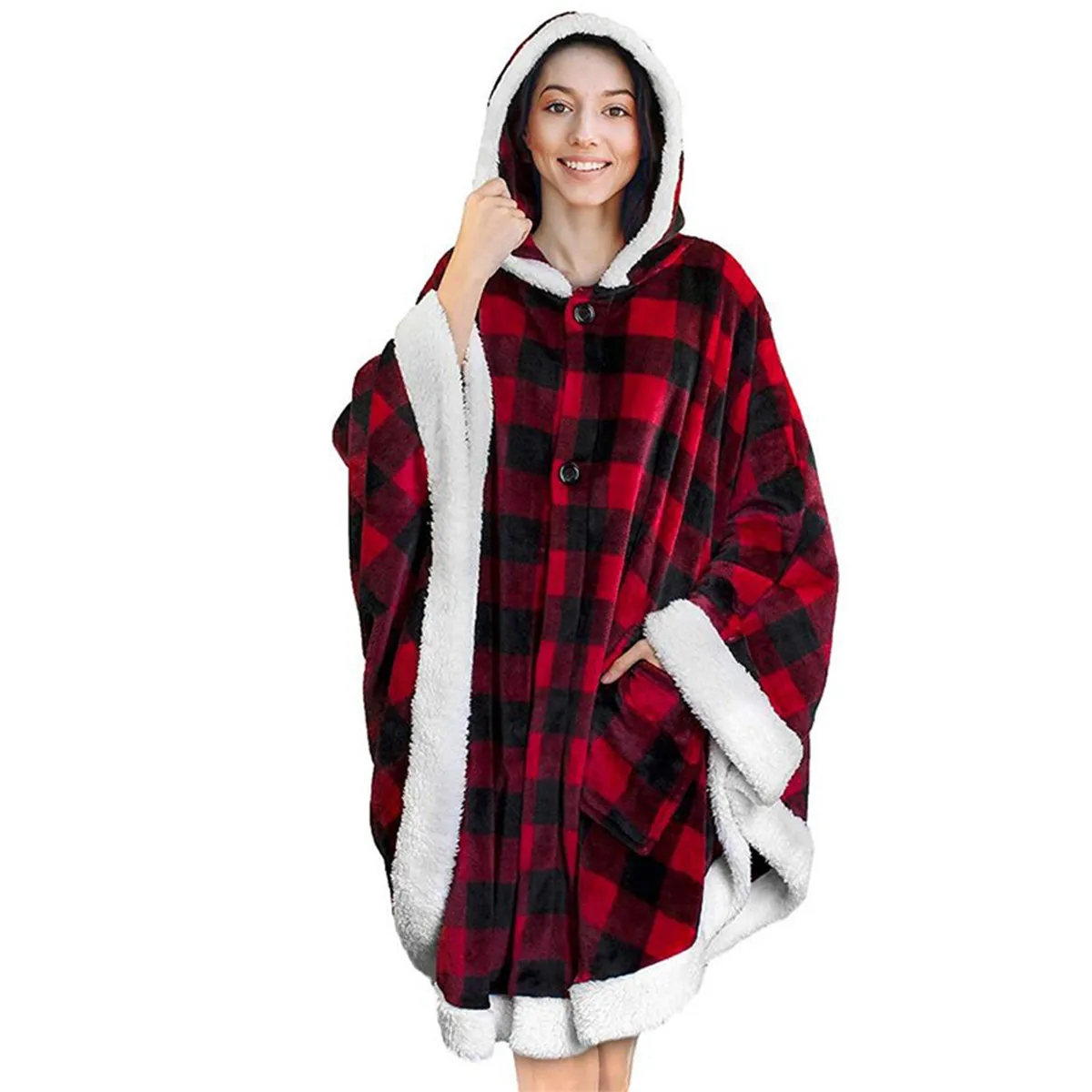 Poncho Hooded Cape Blanket Shawl Cozy Warm Sherpa Fleece 7