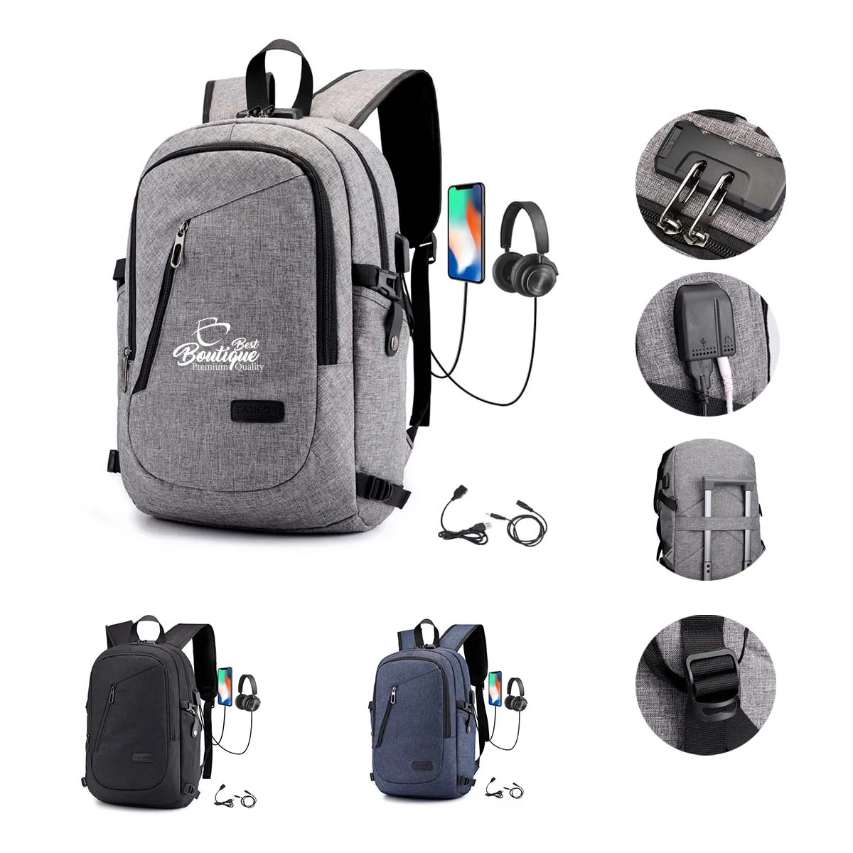 Multifunction Anti-Theft USB Charging Port Laptop Backpack 3