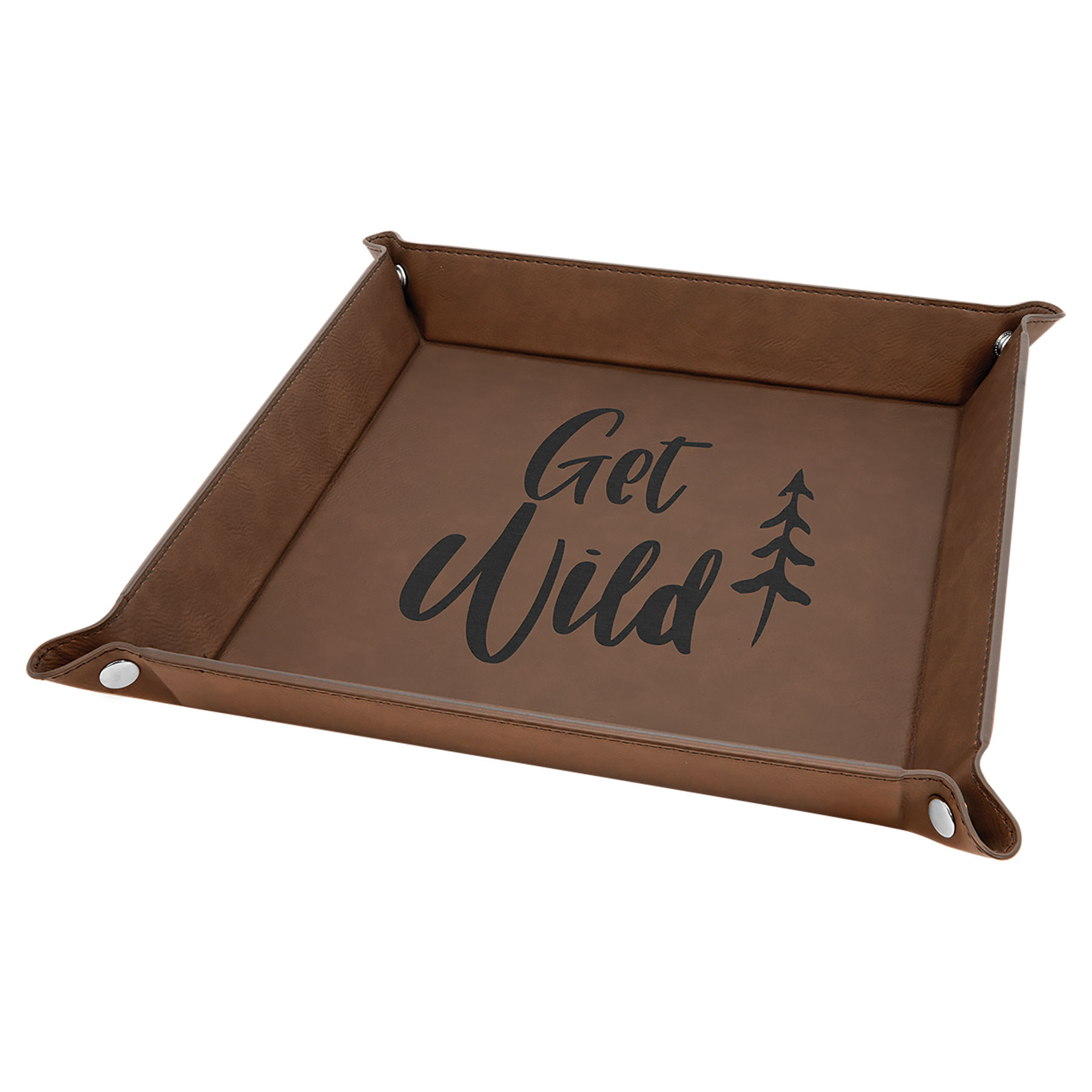 9" x 9" Dark Brown Leatherette Snap Up Tray with Silver Snaps 2