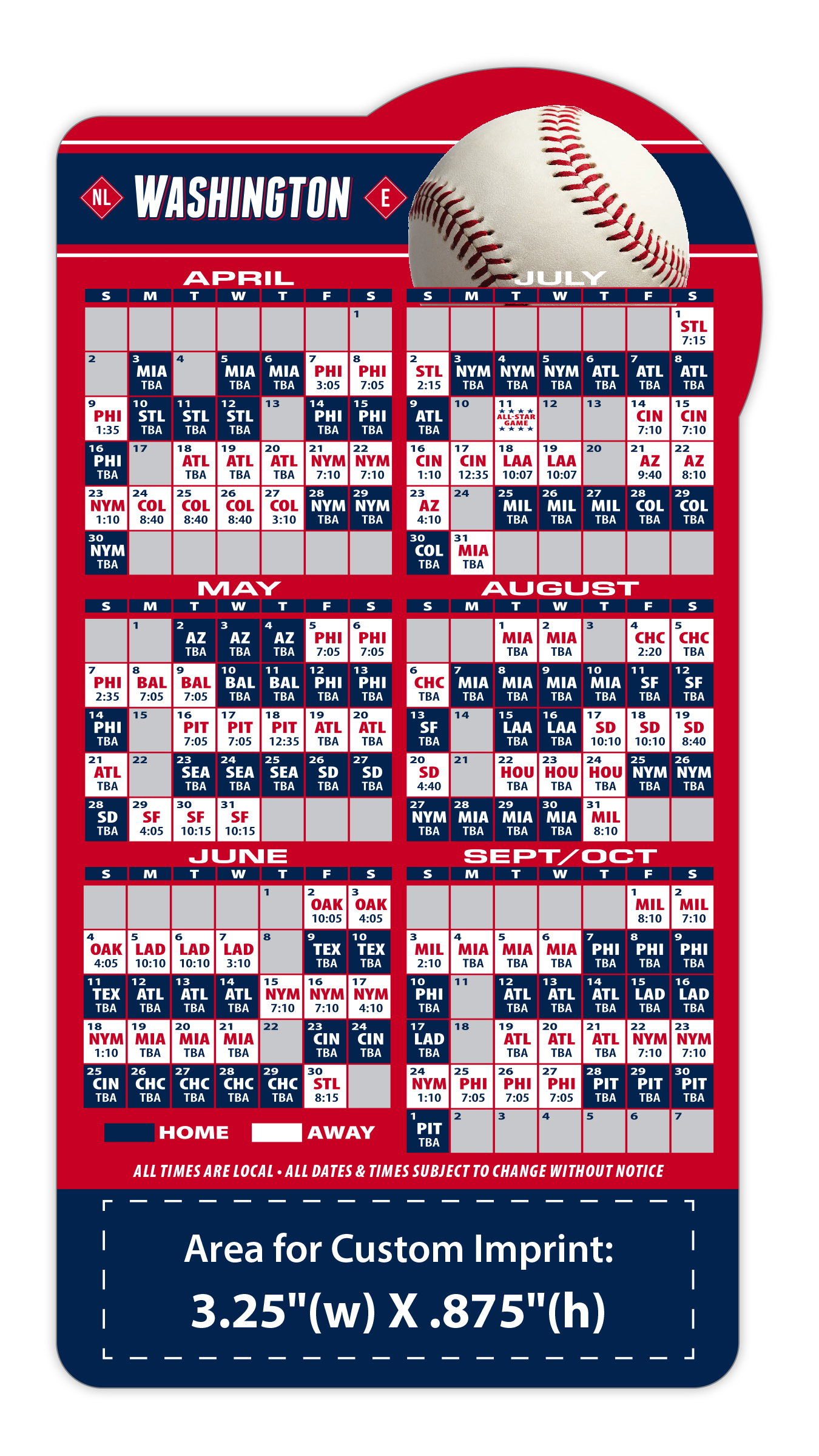Magnet Sport Schedules - Baseball Shape (3.875x7.25) - 20 mil. 3