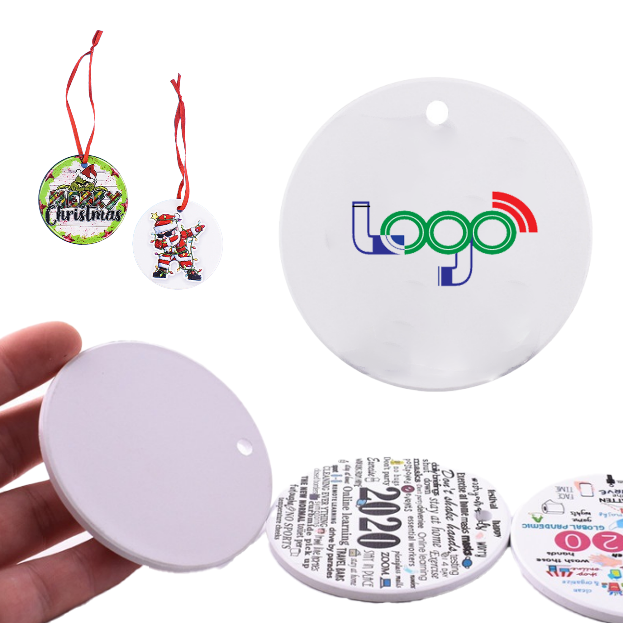 Custom UV Printed Round Ornament, Ceramic / Acrylic Material, 3 Inch 2