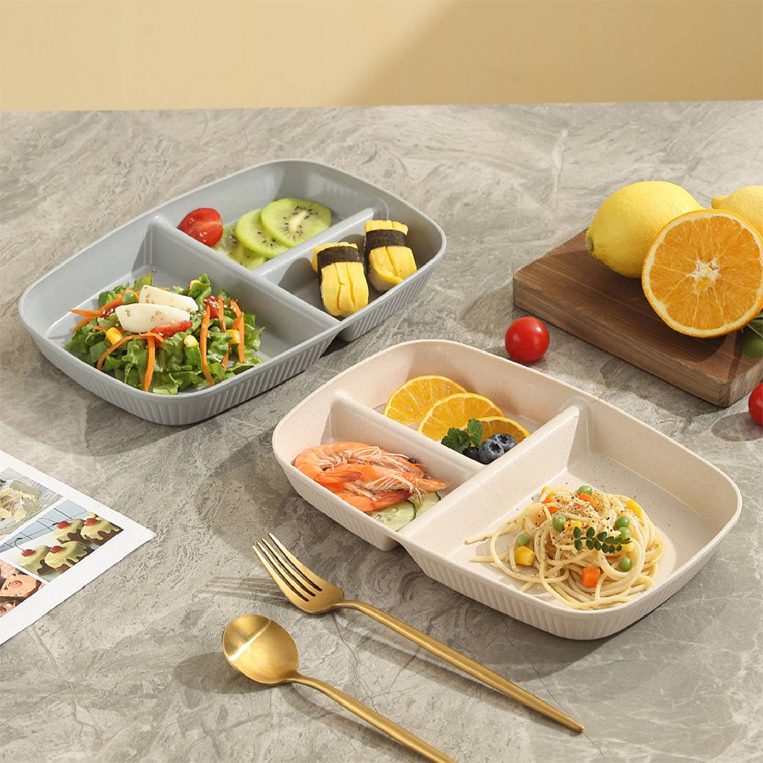 Wheat Straw Dinner Plates w/ 3 Compartment 4