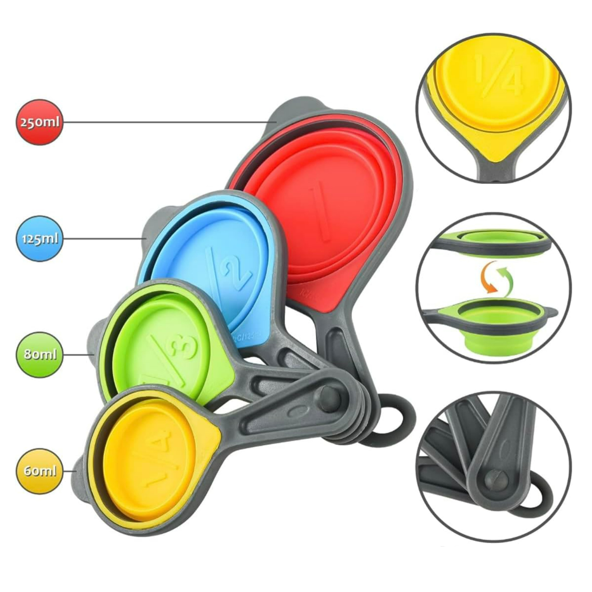 Collapsible Silicone Measuring Cups and Spoons Set 2
