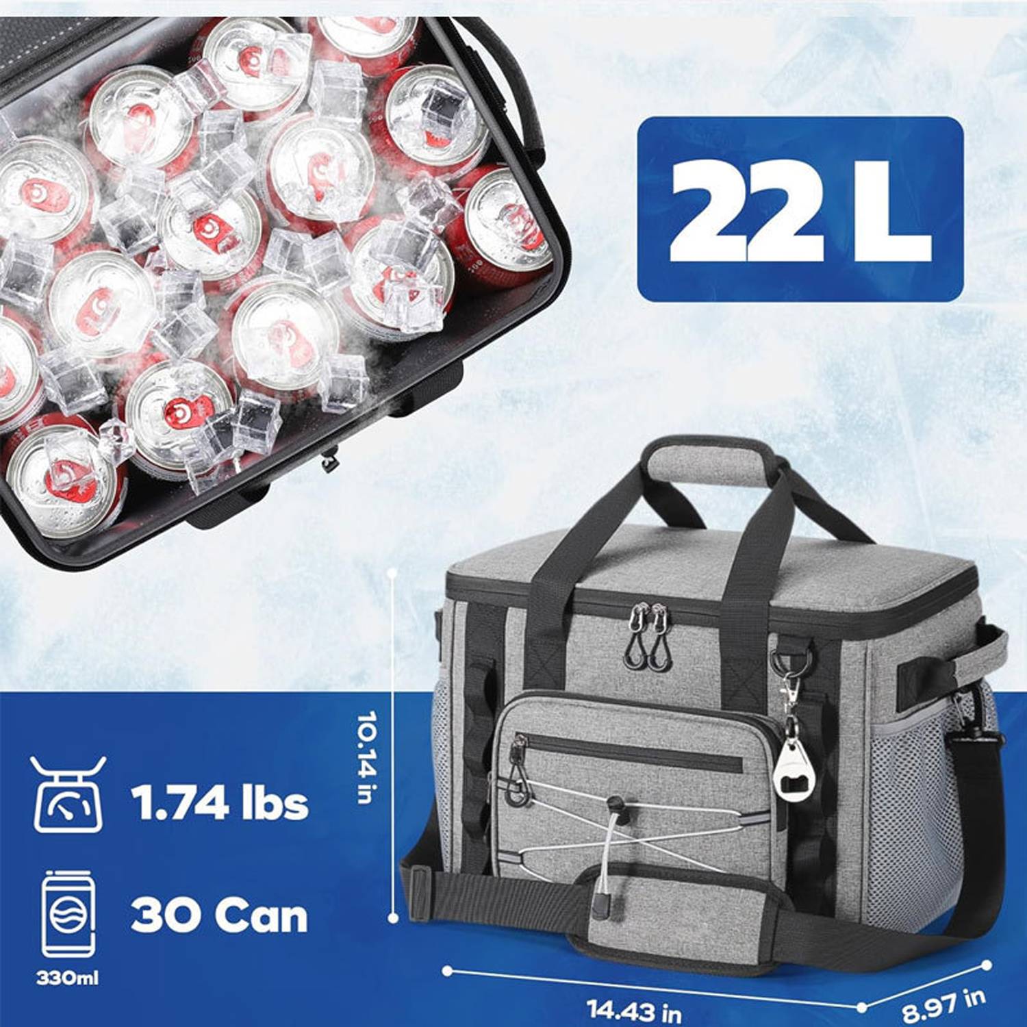22L Waterproof Oxford Insulated Cooler Lunch Bag w/ Handle 6