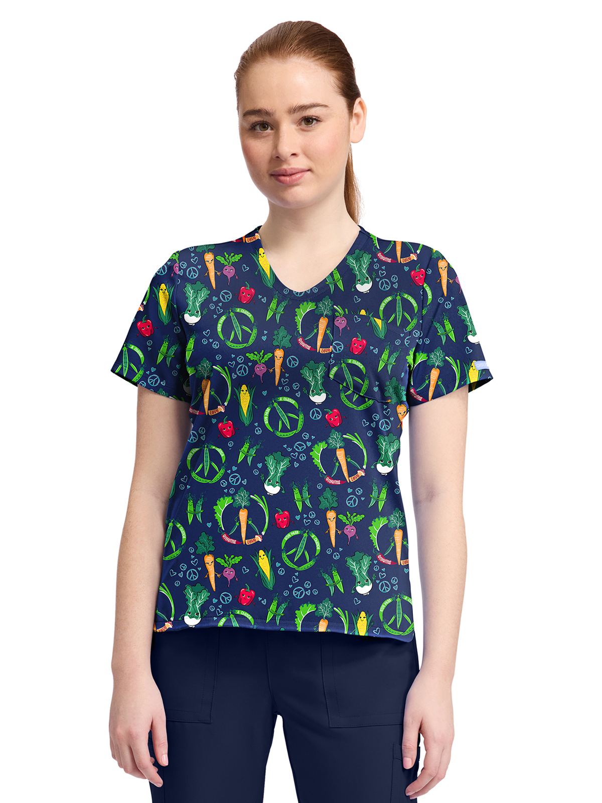 Cherokee - Genuine - Women's 1-Pocket Print High-Low V-Neck Scrub Top 3